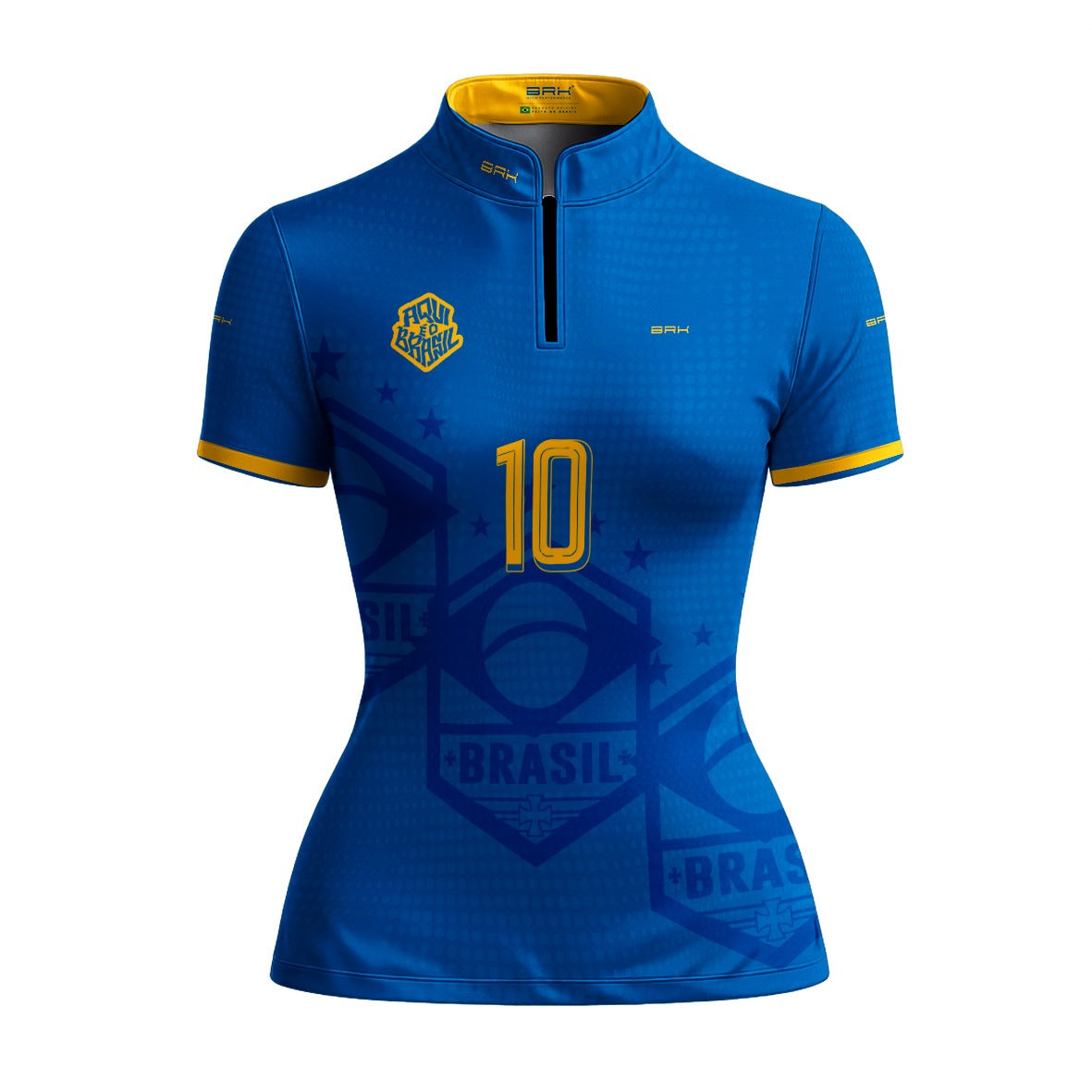 Camiseta Brk Feminina Aqui é o Brasil Escudo 10 Azul Royal com Proteção UV50