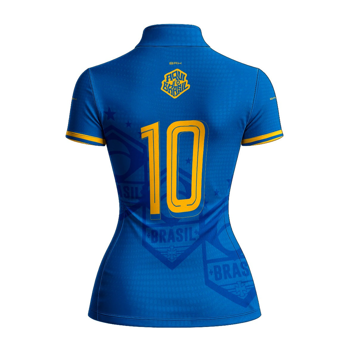 Camiseta Brk Feminina Aqui é o Brasil Escudo 10 Azul Royal com Proteção UV50