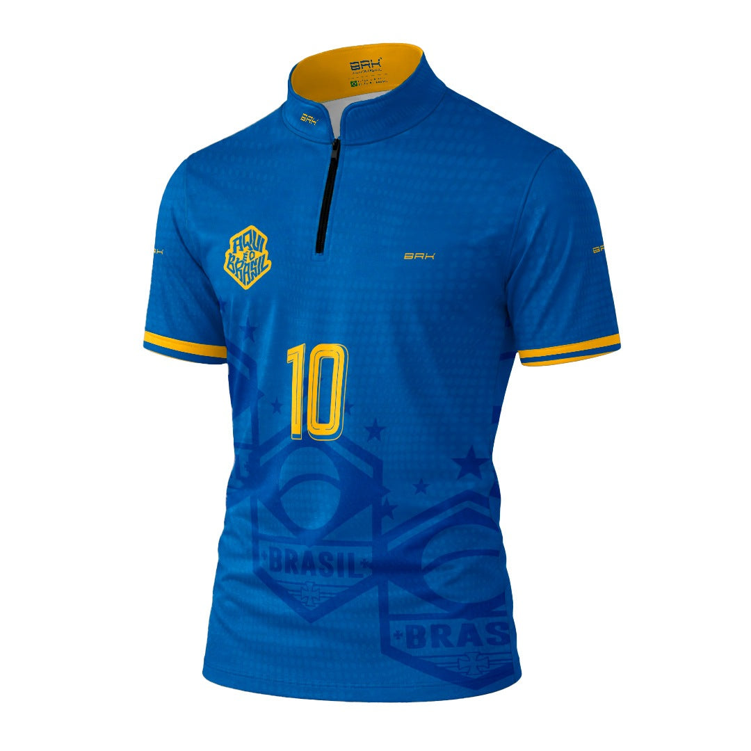 Camiseta Brk Aqui é o Brasil Escudo 10 Azul Royal com Proteção UV50