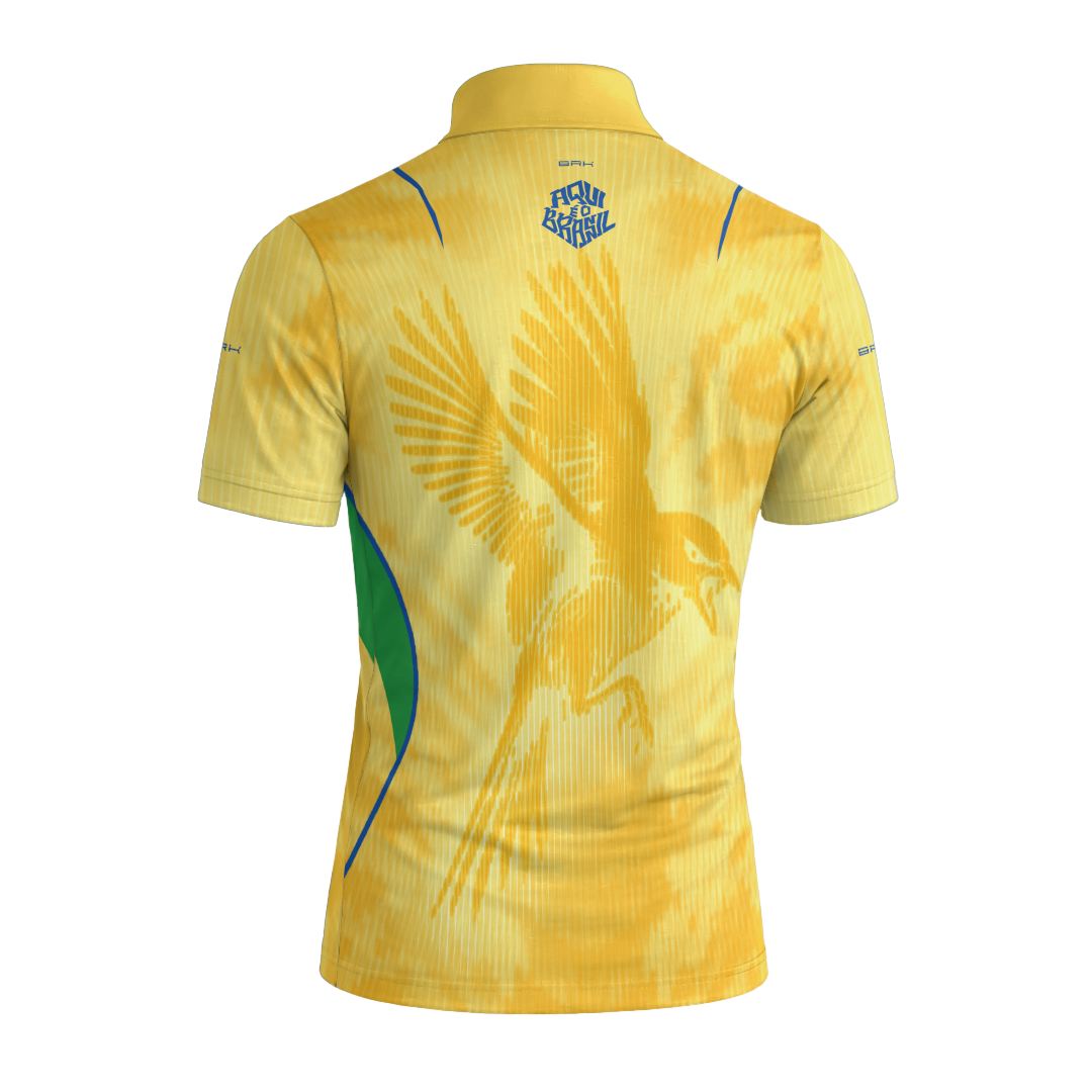 Camiseta Brk Aqui é o Brasil Beija-Flor Sombreado Amarela com Proteção UV50