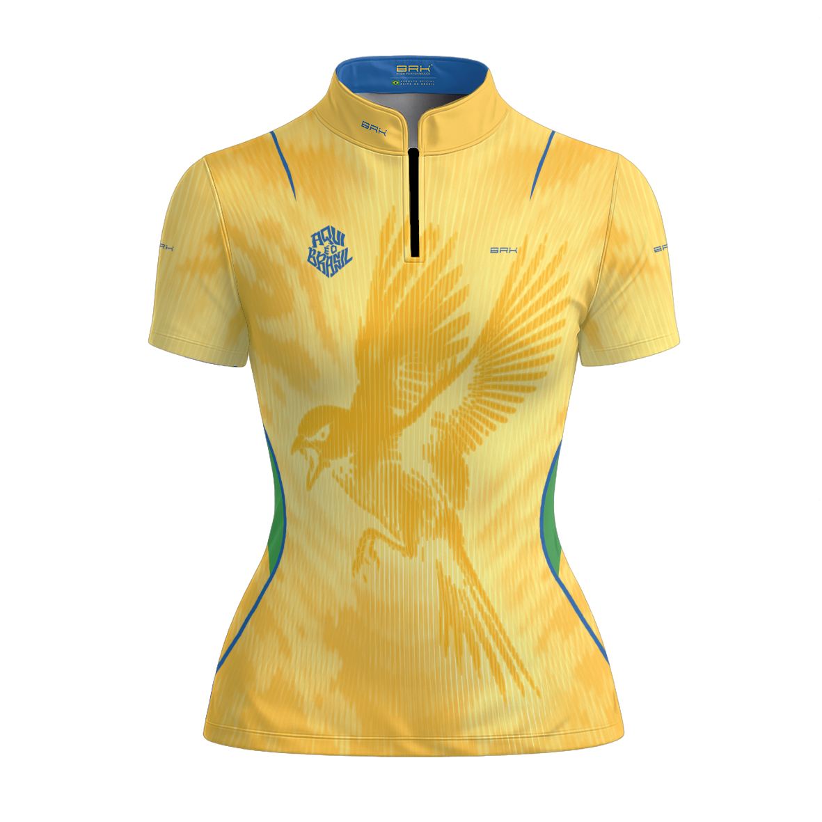 Camiseta Brk Feminina Aqui é o Brasil Beija-Flor Sombreado Amarela com Proteção UV50