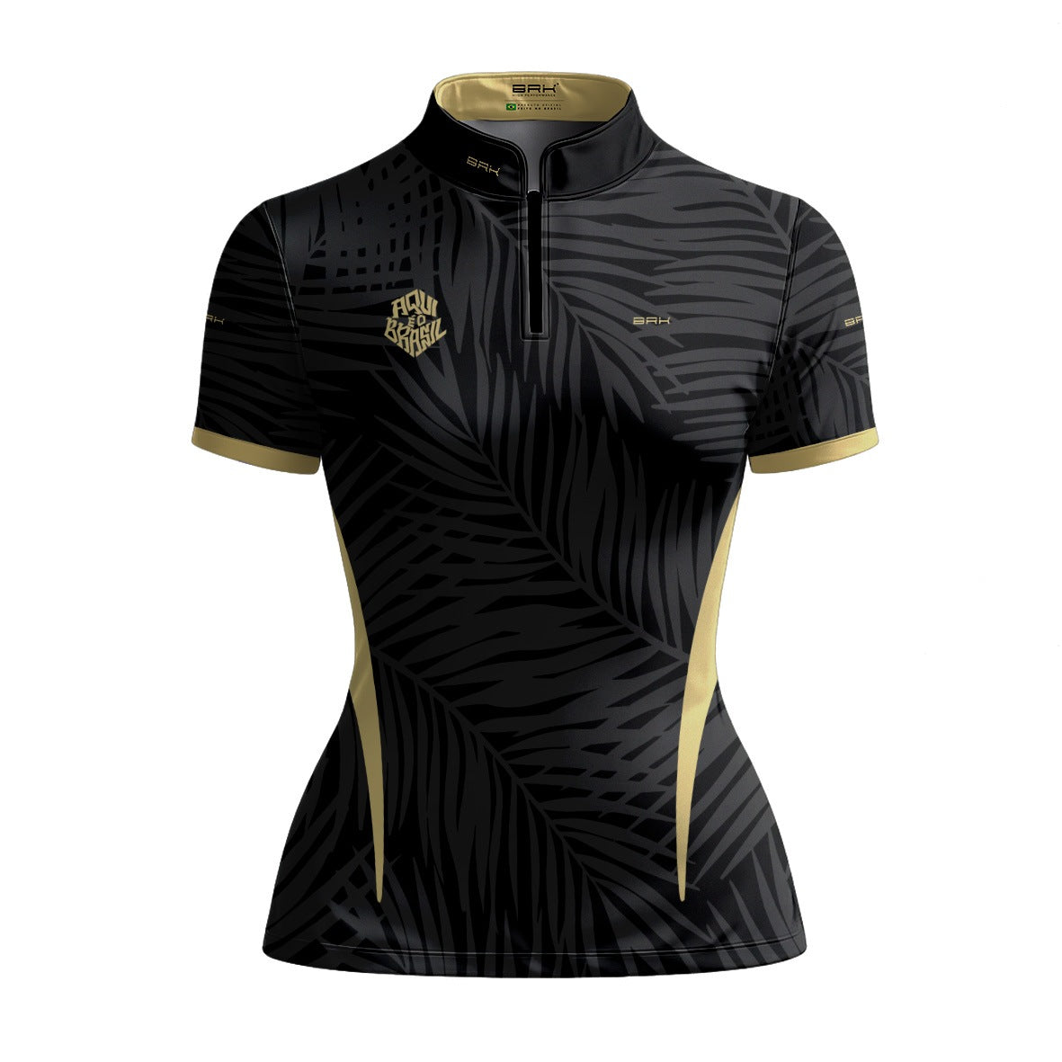 Camiseta Brk Feminina Aqui é o Brasil Tropical Preta com Proteção UV50