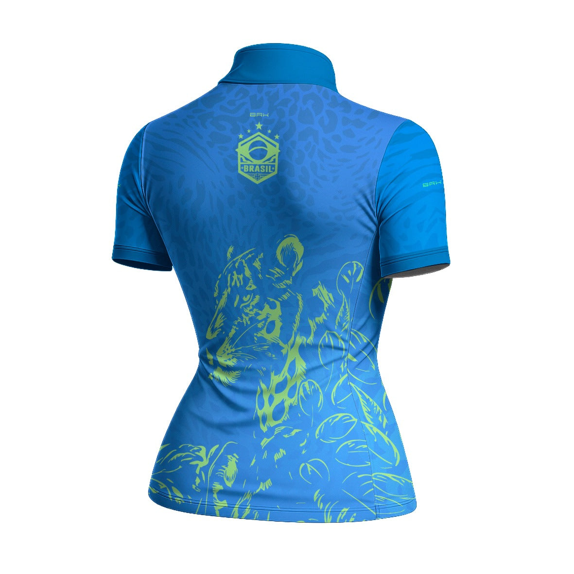 Camiseta Brk Feminina Aqui é o Brasil Onça Sombreada Azul com Proteção UV50