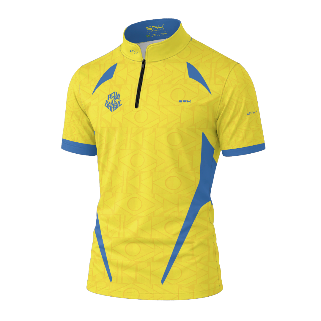 Camiseta Brk Aqui é o Brasil Bandeira Geométrica Amarela com Proteção UV50