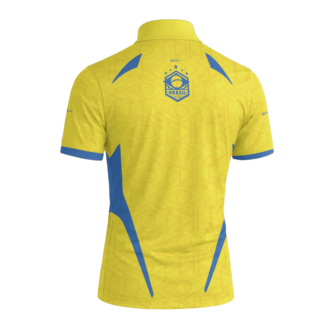 Camiseta Brk Aqui é o Brasil Bandeira Geométrica Amarela com Proteção UV50