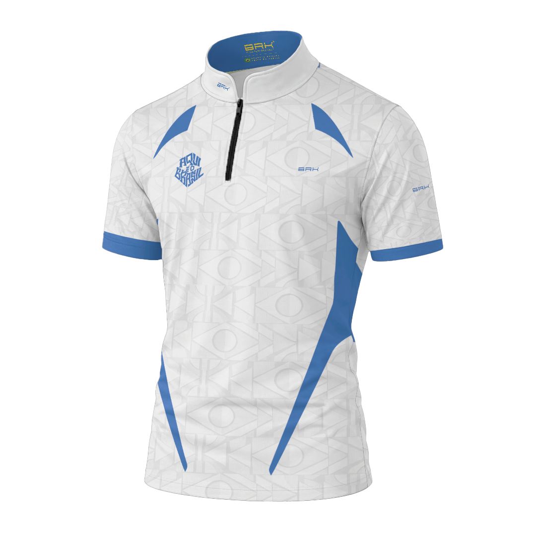 Camiseta Brk Aqui é o Brasil Bandeira Geométrica Branca com Proteção UV50