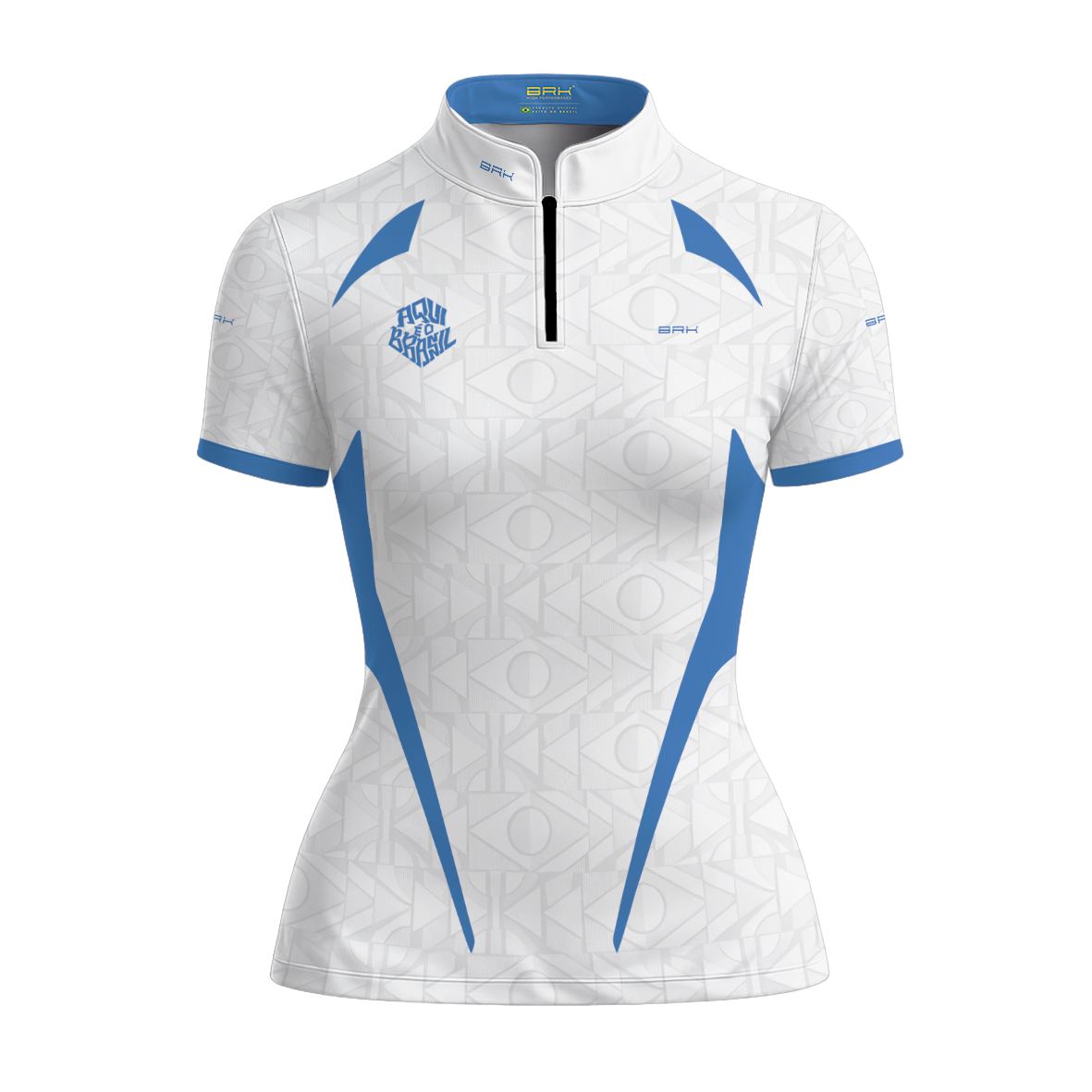 Camiseta Brk Feminina Aqui é o Brasil Bandeira Geométrica Branca com Proteção UV50