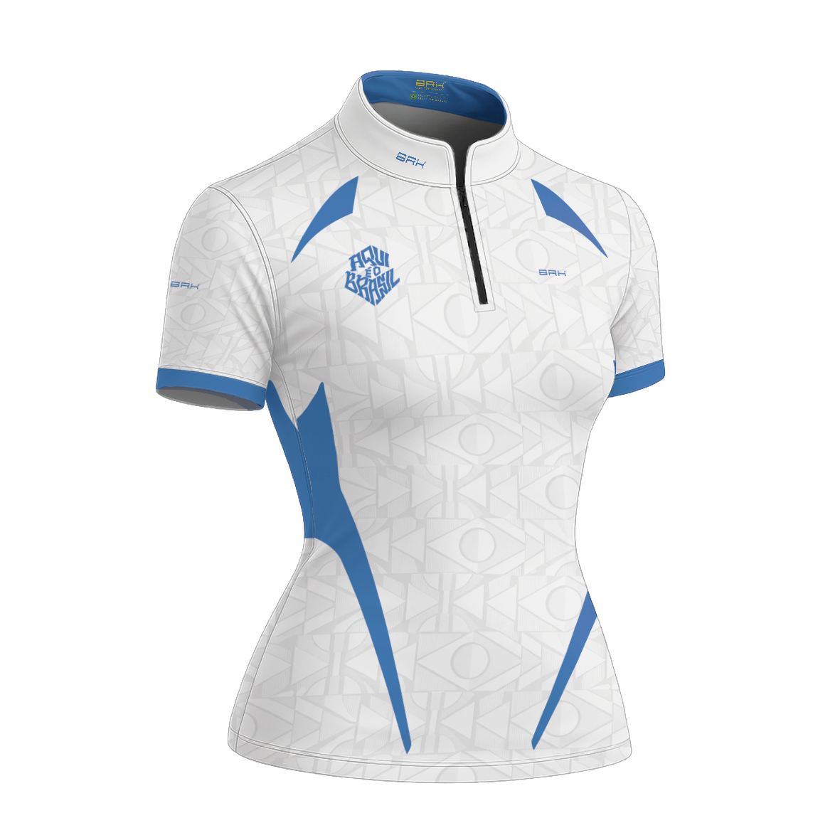 Camiseta Brk Feminina Aqui é o Brasil Bandeira Geométrica Branca com Proteção UV50