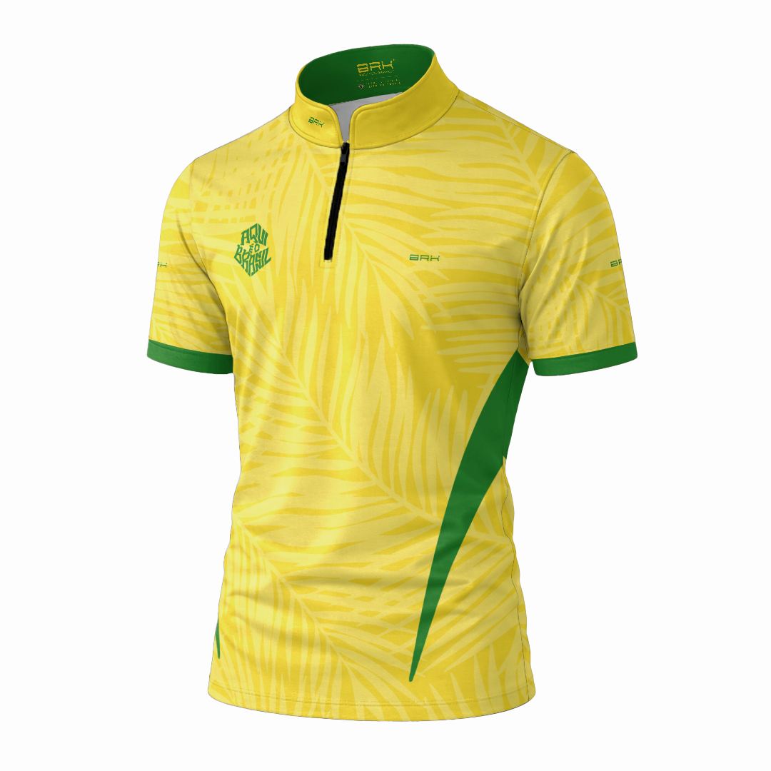 Camiseta Brk Aqui é o Brasil Tropical Amarela com Proteção UV50