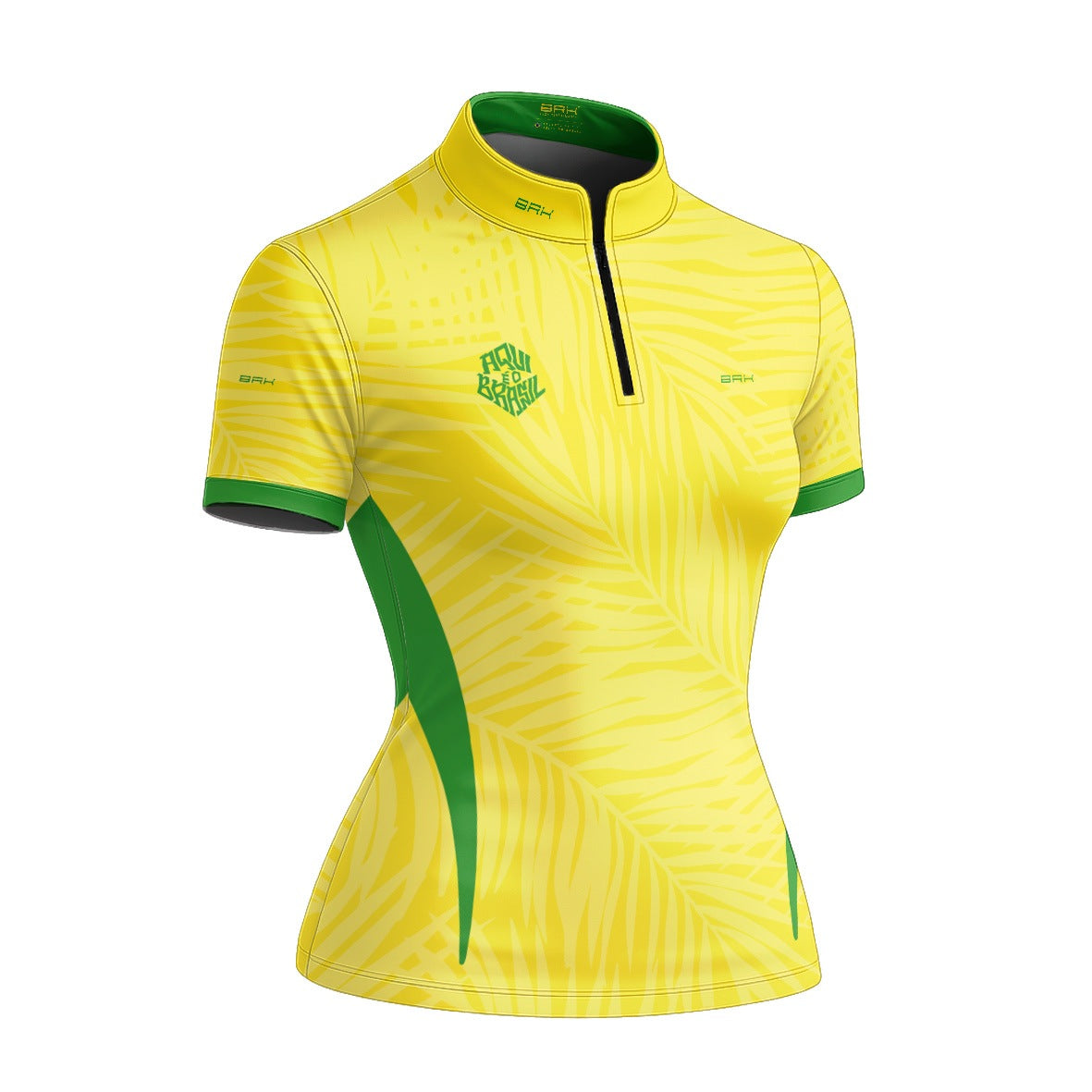 Camiseta Brk Feminina Aqui é o Brasil Tropical Amarela com Proteção UV50