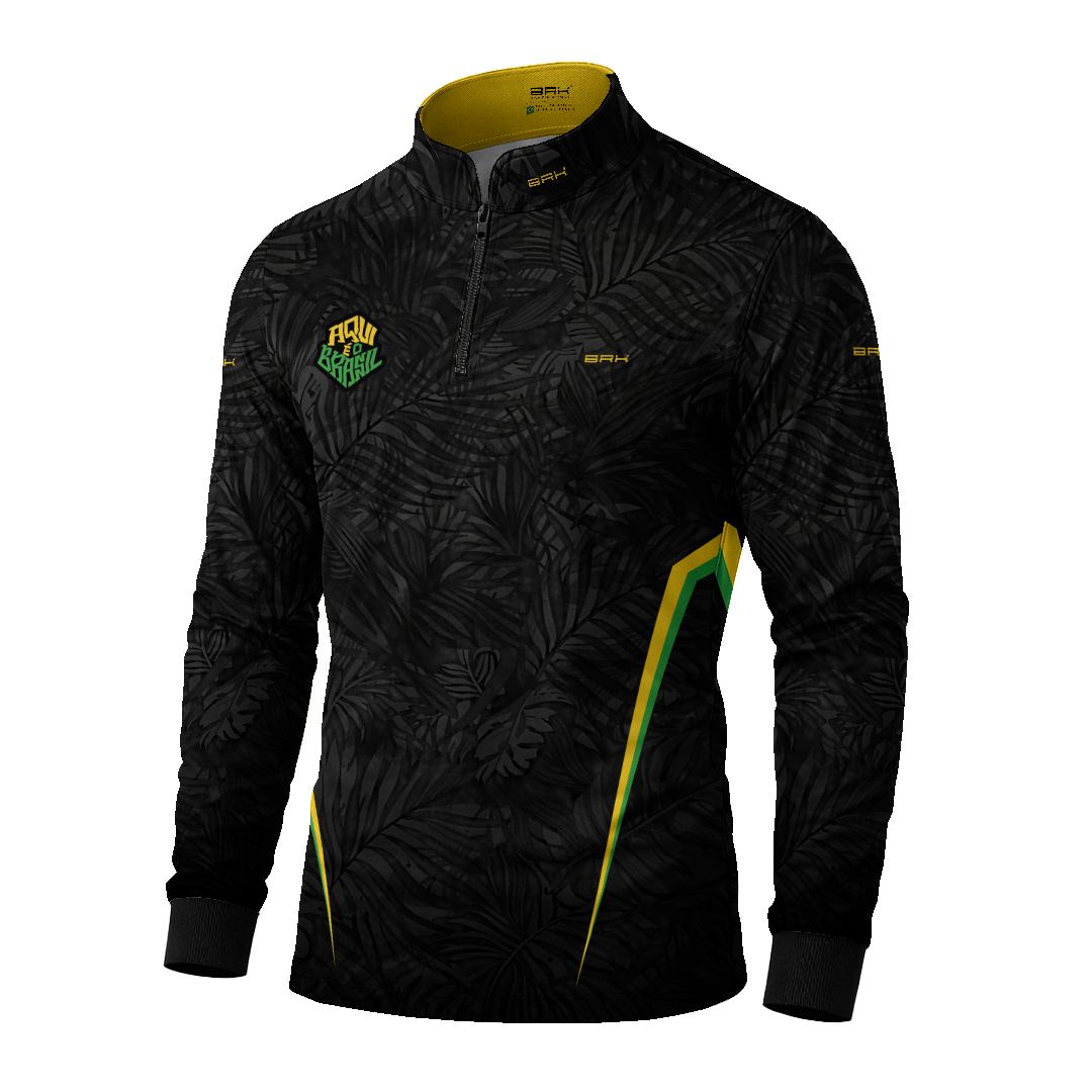 Camisa Brk Aqui é o Brasil Folhagem Preta com Proteção UV50