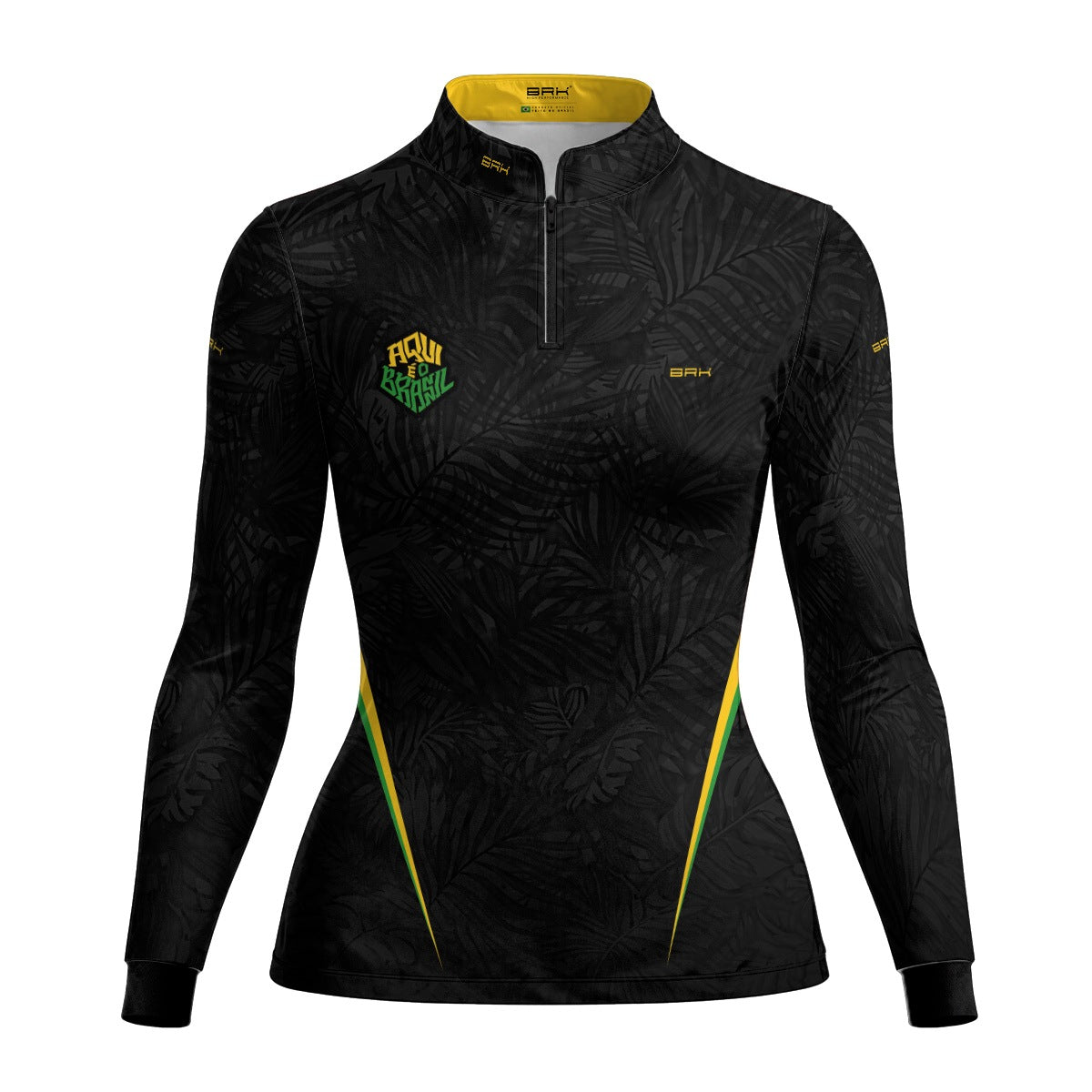 Camisa Brk Feminina Aqui é o Brasil Folhagem Preta com Proteção UV50