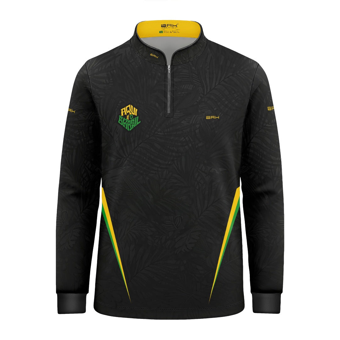 Camisa Brk Infantil Aqui é o Brasil Folhagem Preta com Proteção UV50