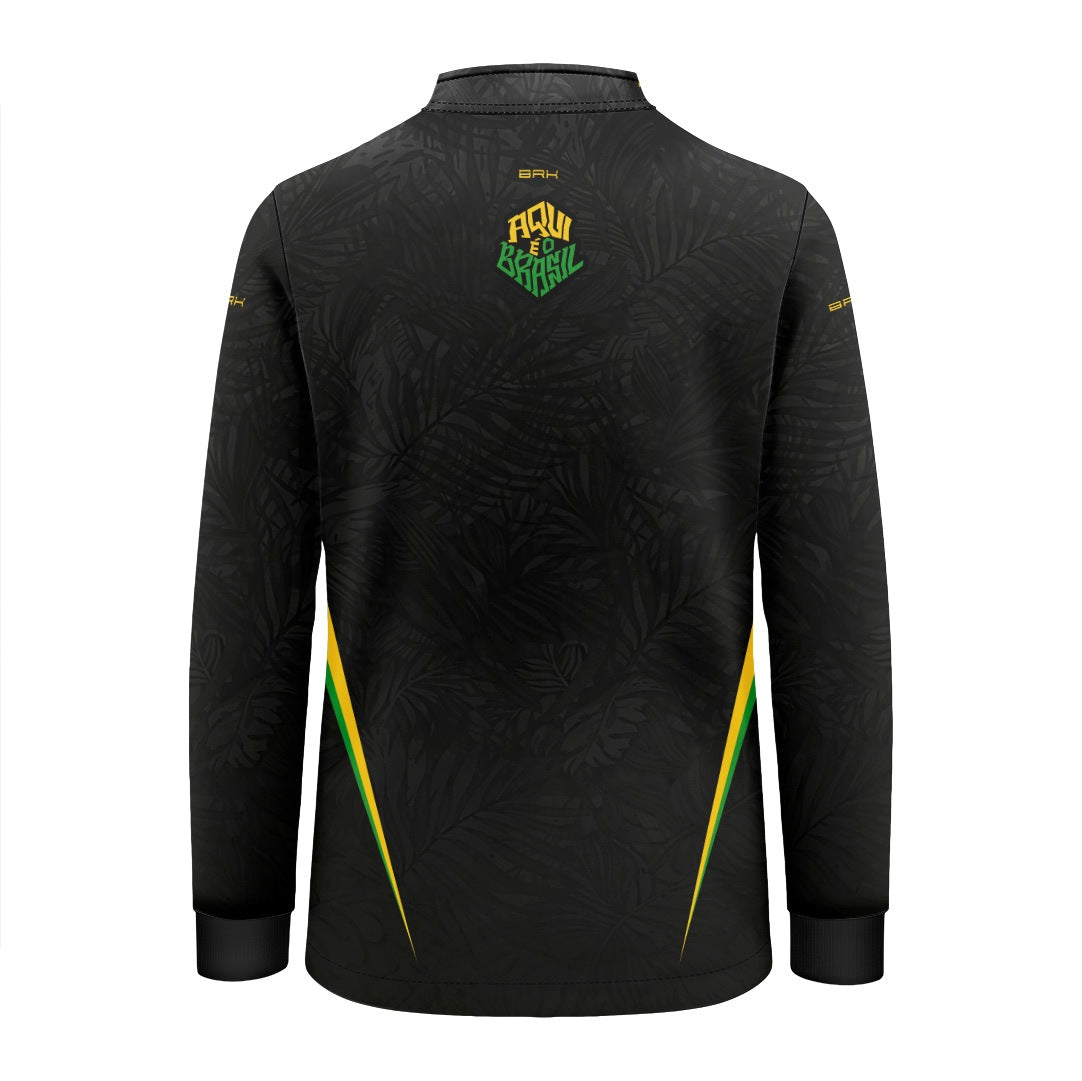 Camisa Brk Infantil Aqui é o Brasil Folhagem Preta com Proteção UV50