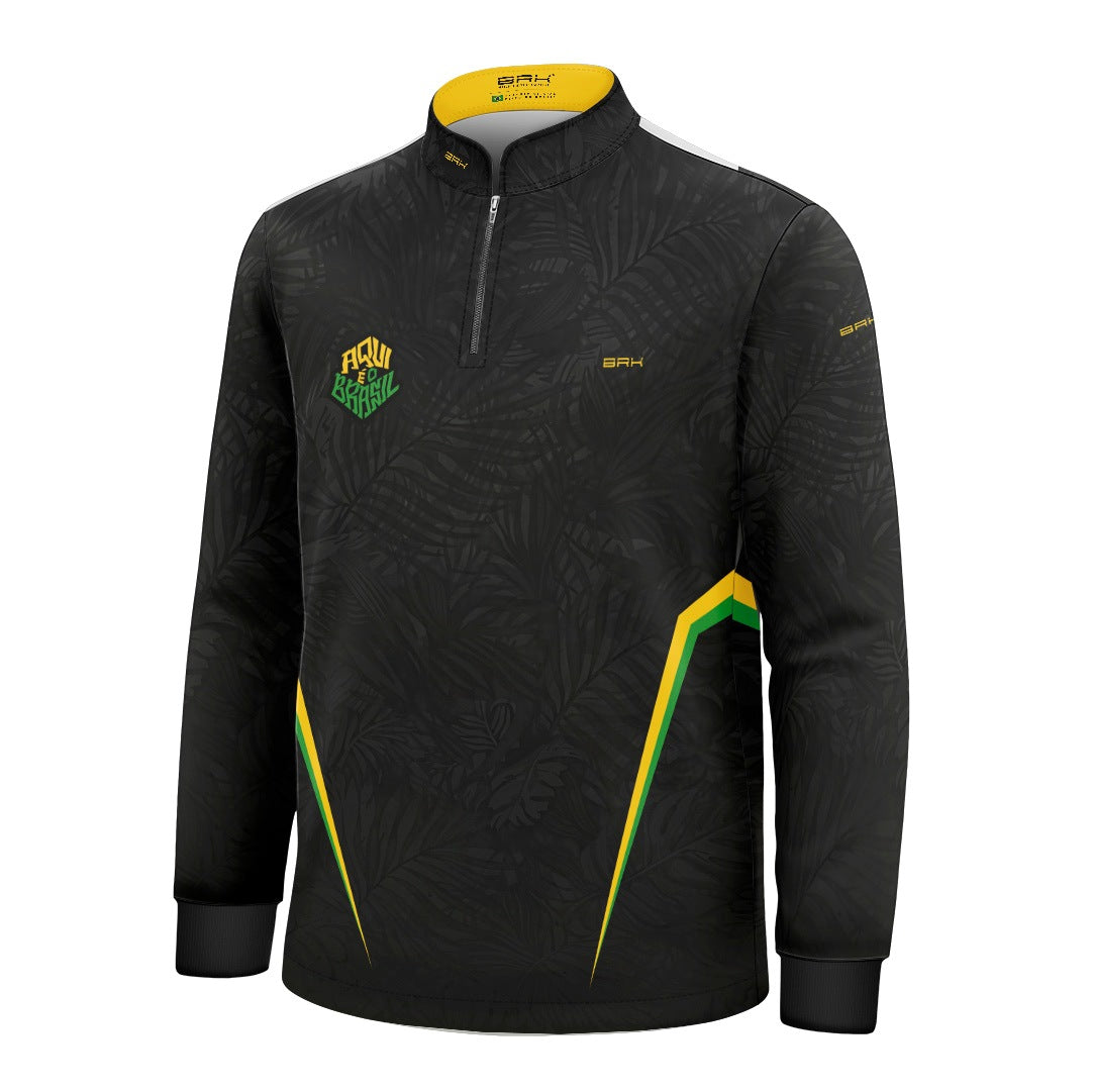 Camisa Brk Infantil Aqui é o Brasil Folhagem Preta com Proteção UV50