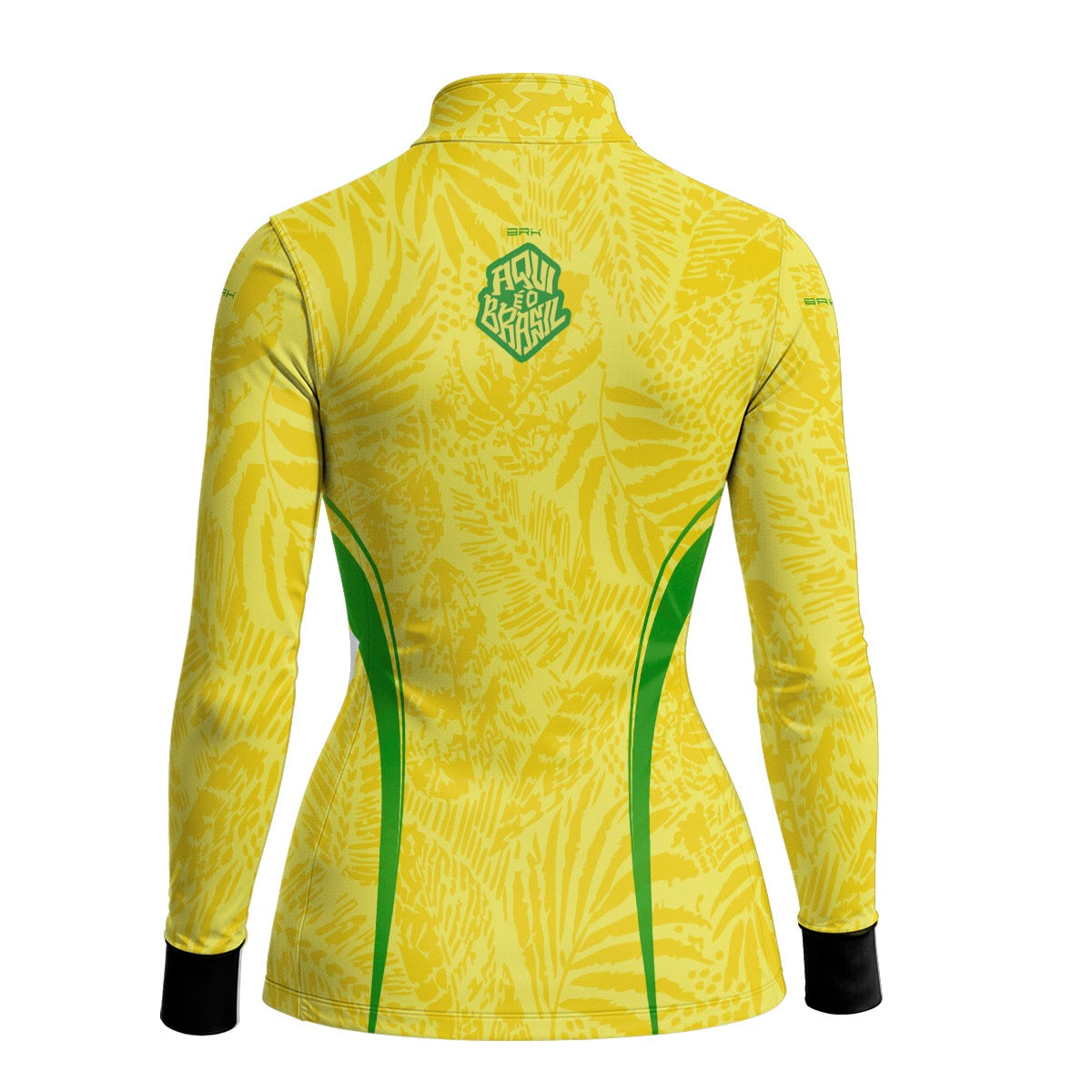 Camisa Brk Feminina Aqui é o Brasil Folhagem Tropical Amarela com Proteção UV50