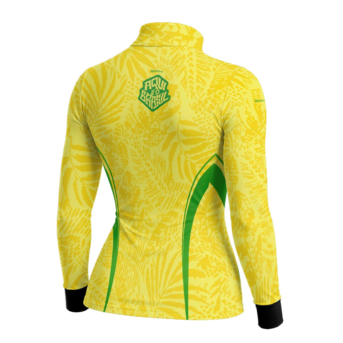Camisa Brk Feminina Aqui é o Brasil Folhagem Tropical Amarela com Proteção UV50