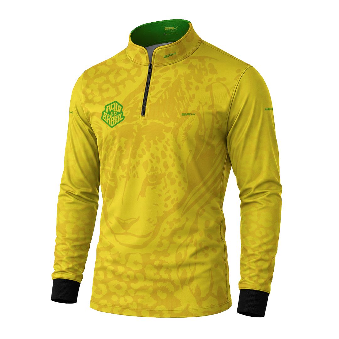 Camisa Brk Aqui é o Brasil Onça Pintada Amarela com Proteção UV50