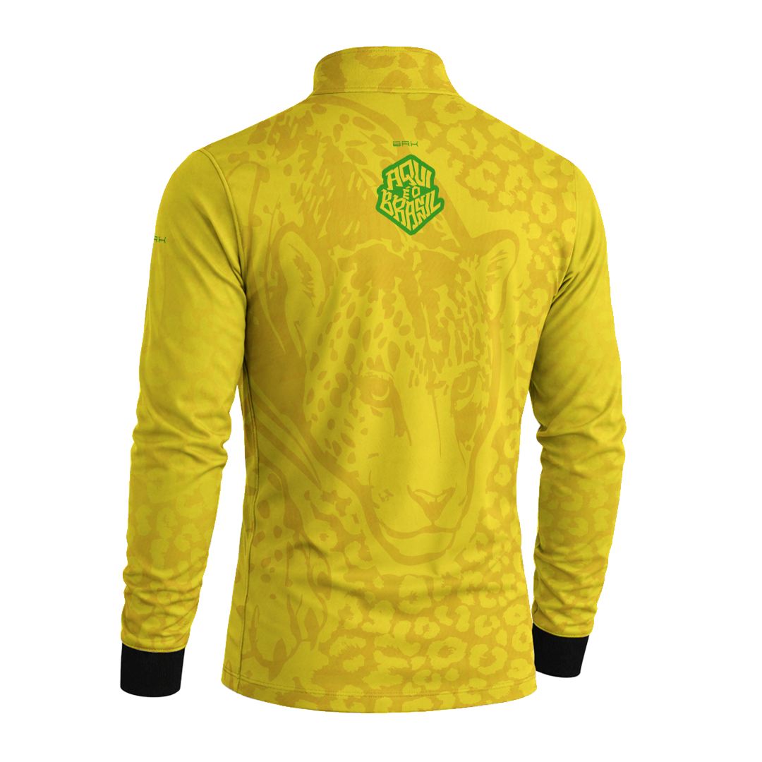 Camisa Brk Aqui é o Brasil Onça Pintada Amarela com Proteção UV50