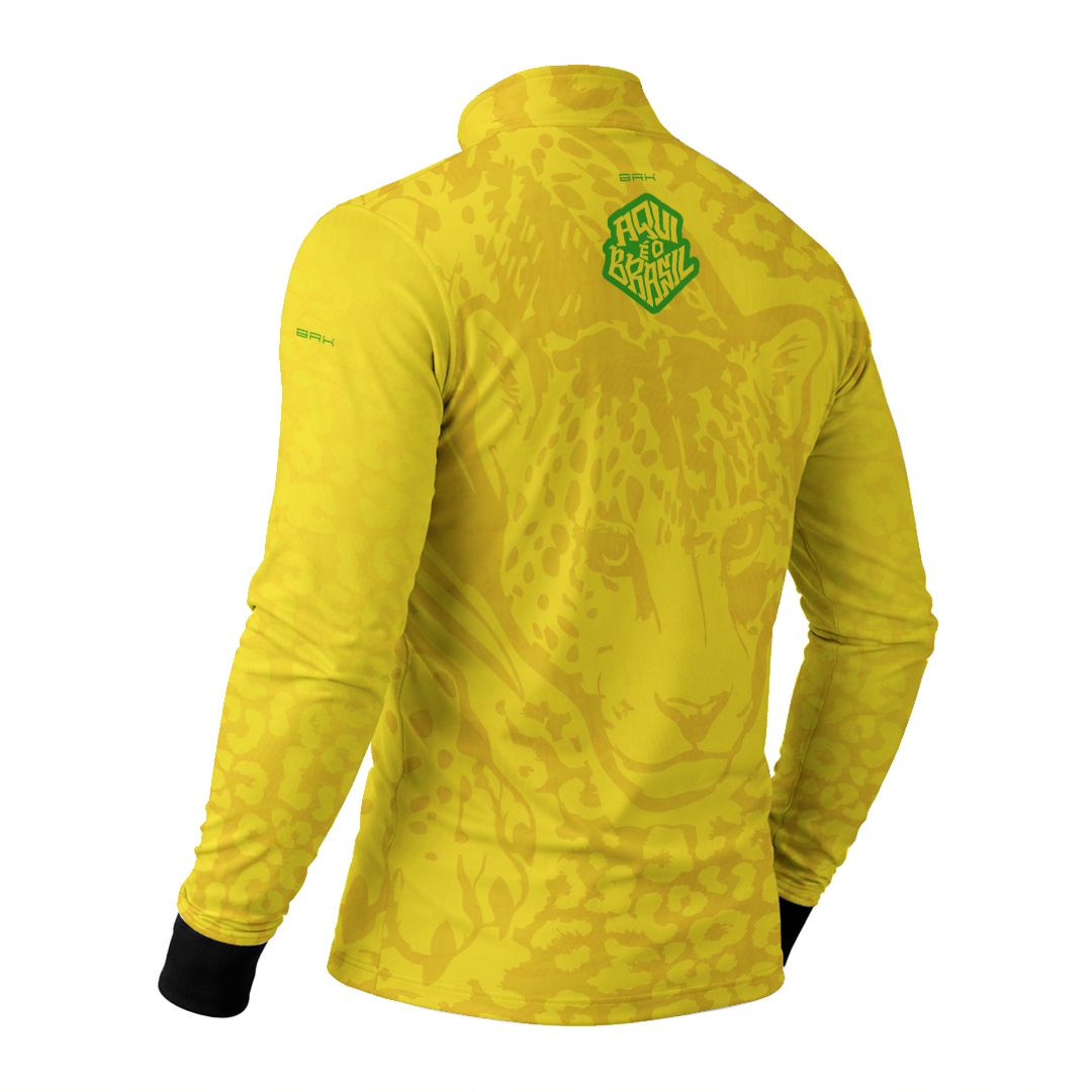 Camisa Brk Aqui é o Brasil Onça Pintada Amarela com Proteção UV50