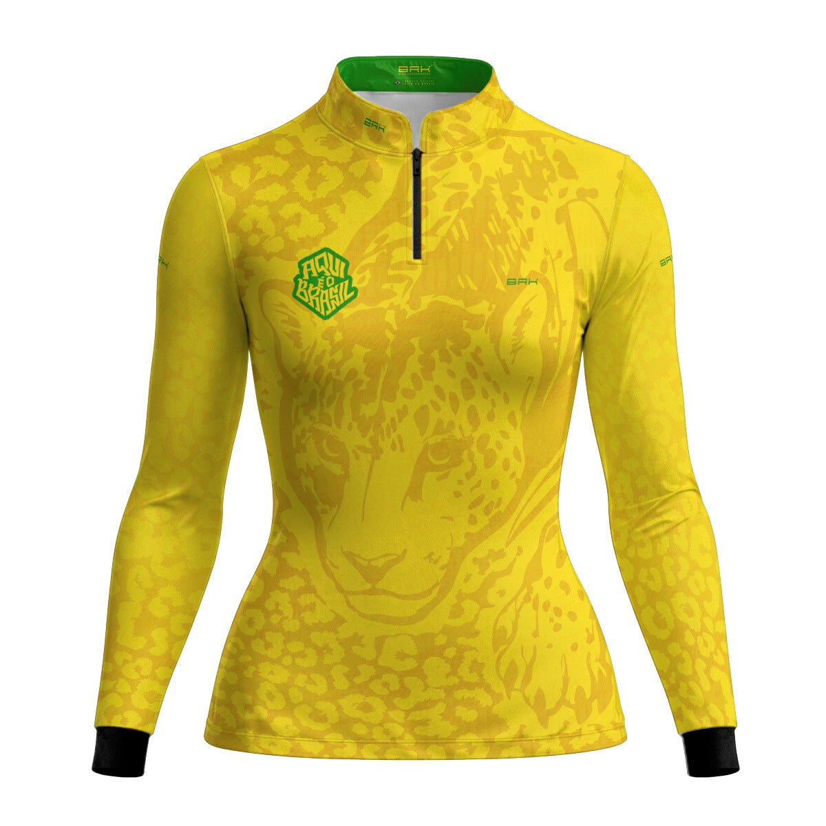 Camisa Brk Feminina Aqui é o Brasil Onça Pintada Amarela com Proteção UV50