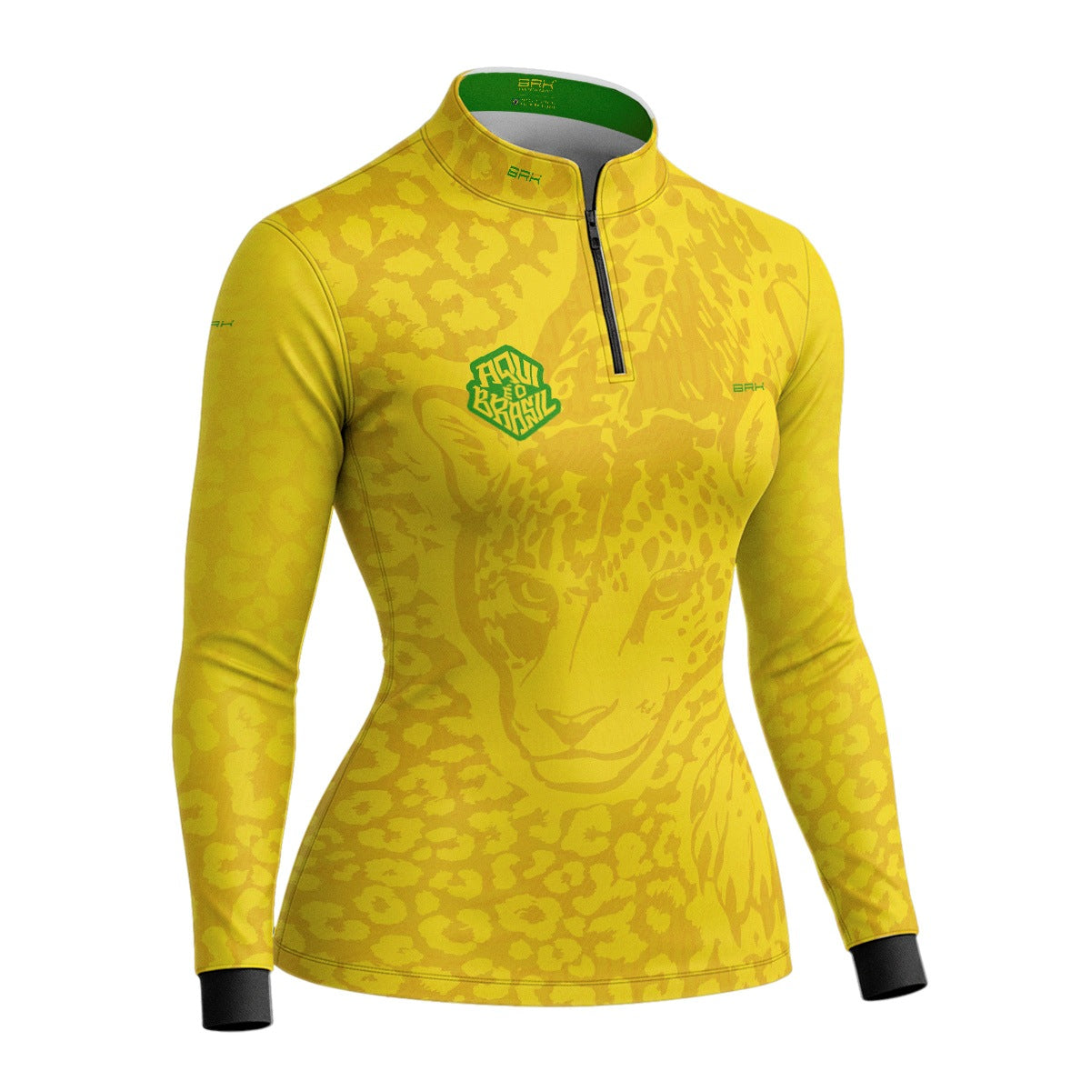 Camisa Brk Feminina Aqui é o Brasil Onça Pintada Amarela com Proteção UV50
