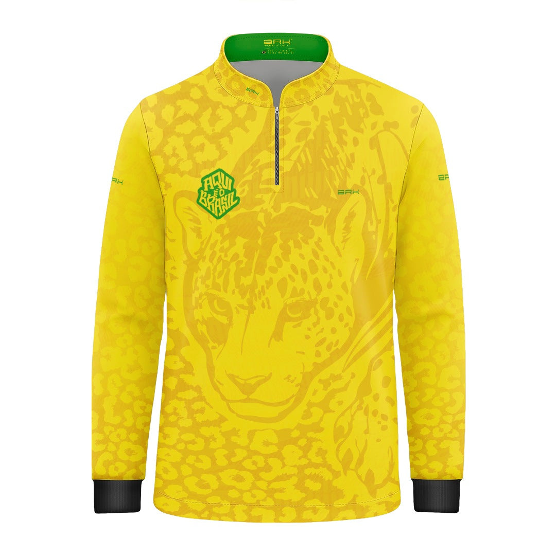 Camisa Brk Infantil Aqui é o Brasil Onça Pintada Amarela com Proteção UV50