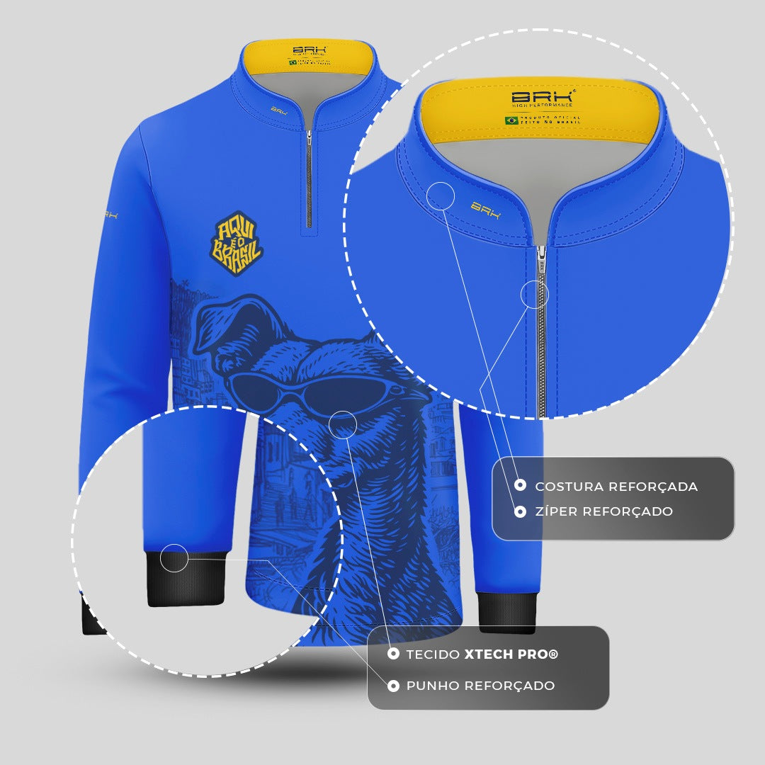 Camisa Brk Infantil Aqui é o Brasil Caramelo de Óculos Azul com Proteção UV50
