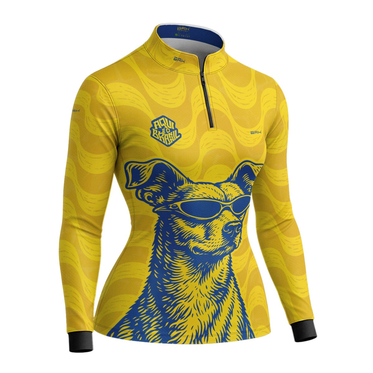 Camisa Brk Feminina Aqui é o Brasil Caramelo de Óculos Amarela com Proteção UV50
