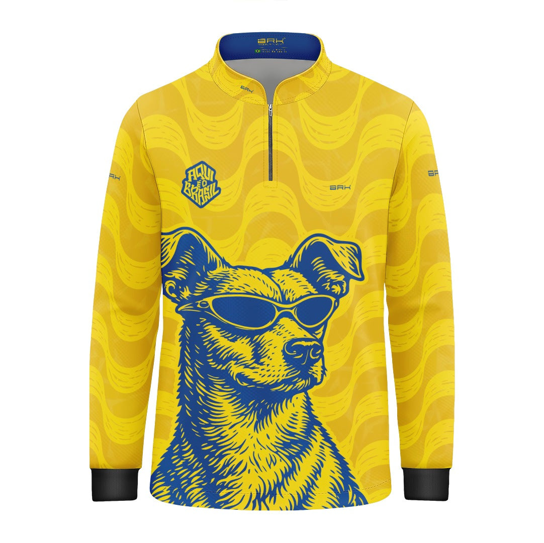 Camisa Brk Infantil Aqui é o Brasil Caramelo de Óculos Amarela com Proteção UV50