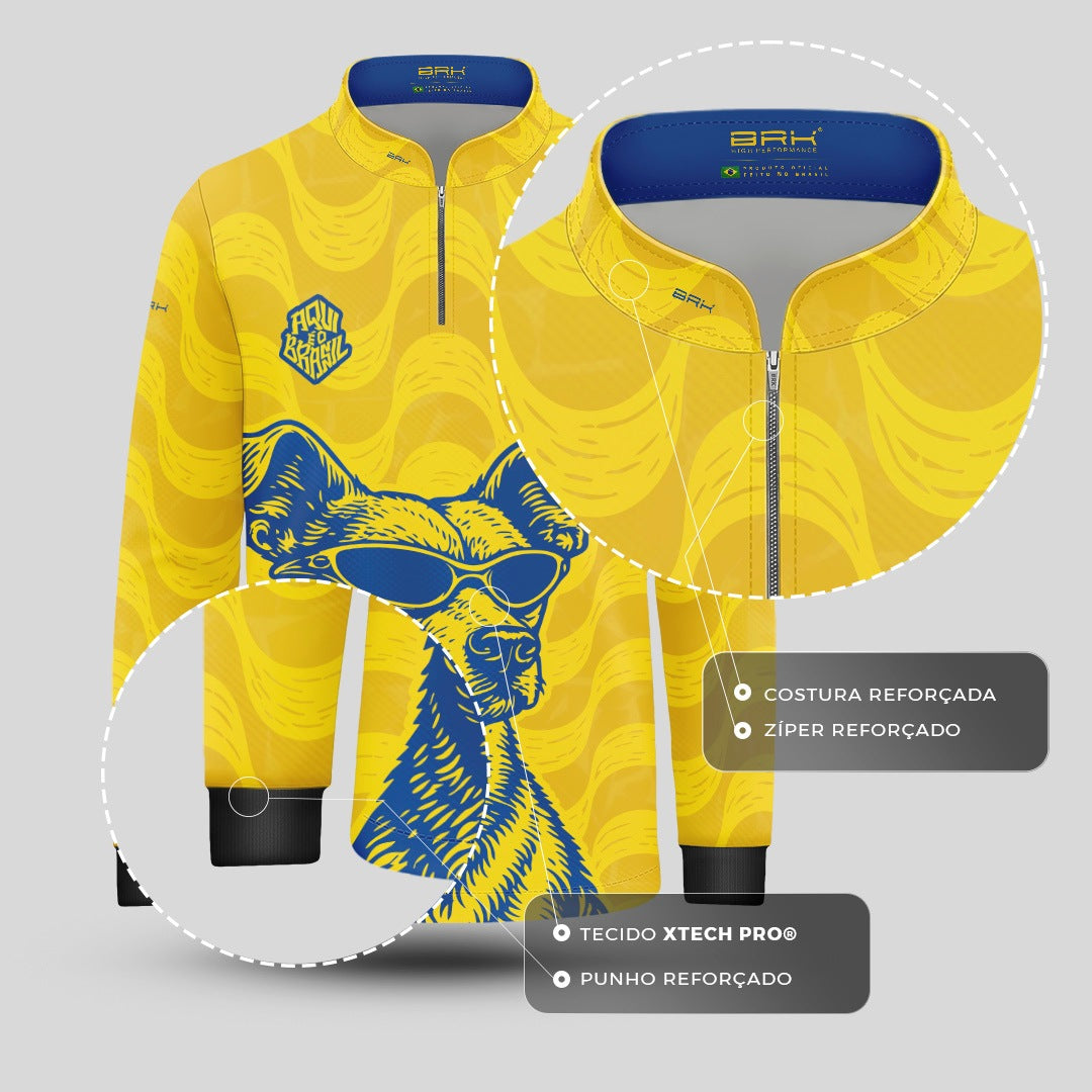 Camisa Brk Infantil Aqui é o Brasil Caramelo de Óculos Amarela com Proteção UV50