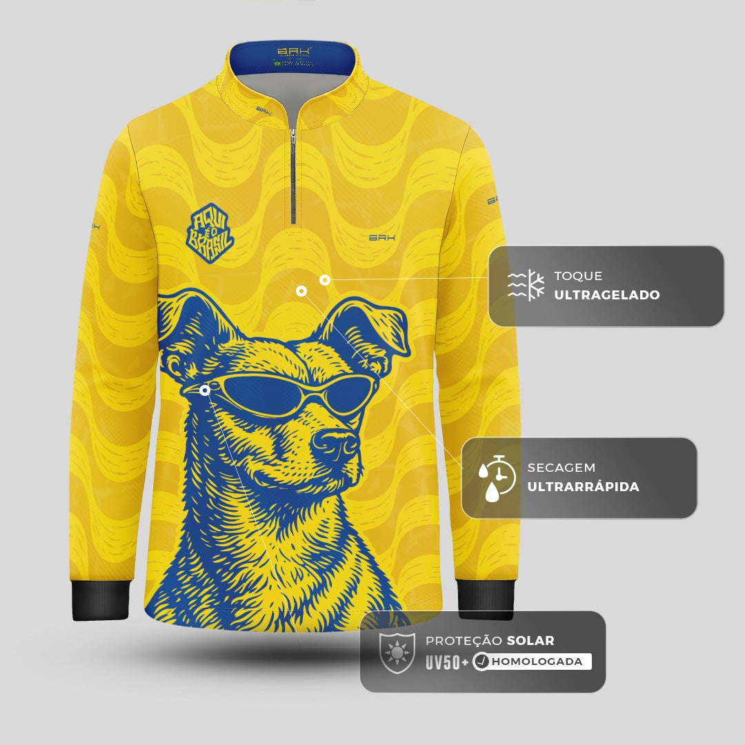 Camisa Brk Infantil Aqui é o Brasil Caramelo de Óculos Amarela com Proteção UV50