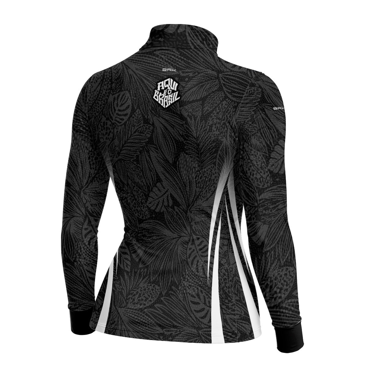Camisa Brk Feminina Aqui é o Brasil Folhagem Tropical Preta com Proteção UV50
