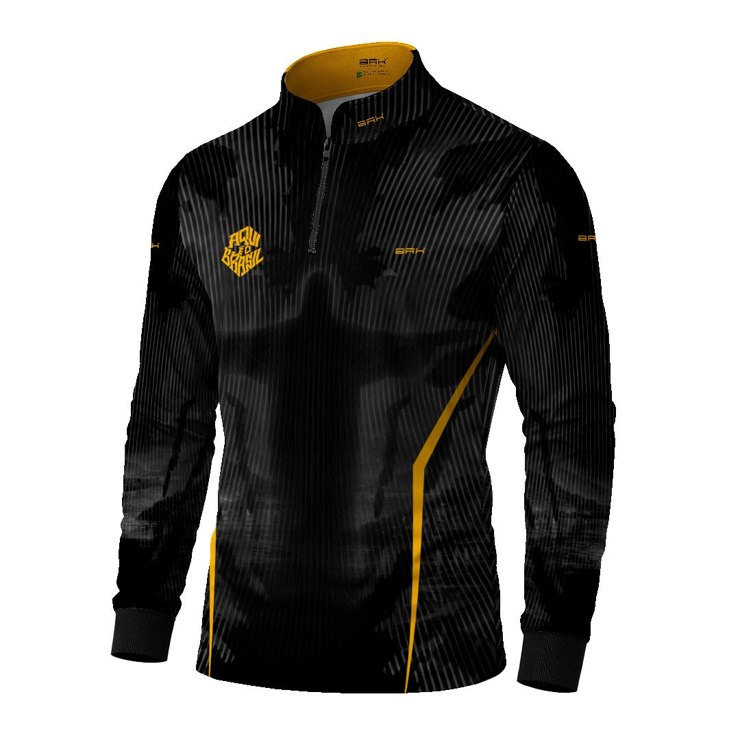Camisa Brk Aqui é o Brasil Cristo Redentor Preta com Proteção UV50