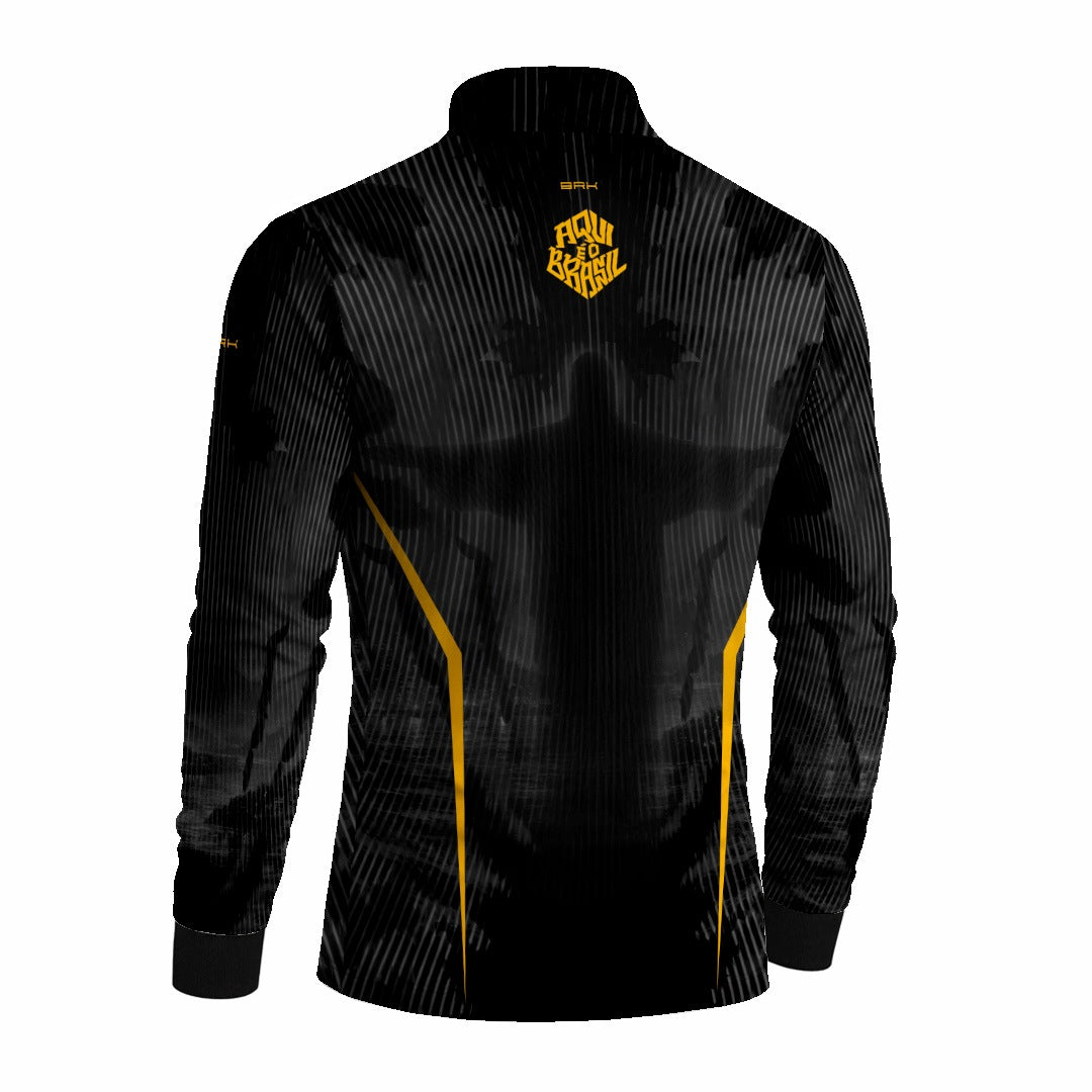 Camisa Brk Aqui é o Brasil Cristo Redentor Preta com Proteção UV50