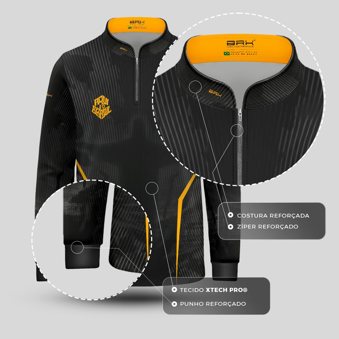 Camisa Brk Infantil Aqui é o Brasil Cristo Redentor Preta com Proteção UV50