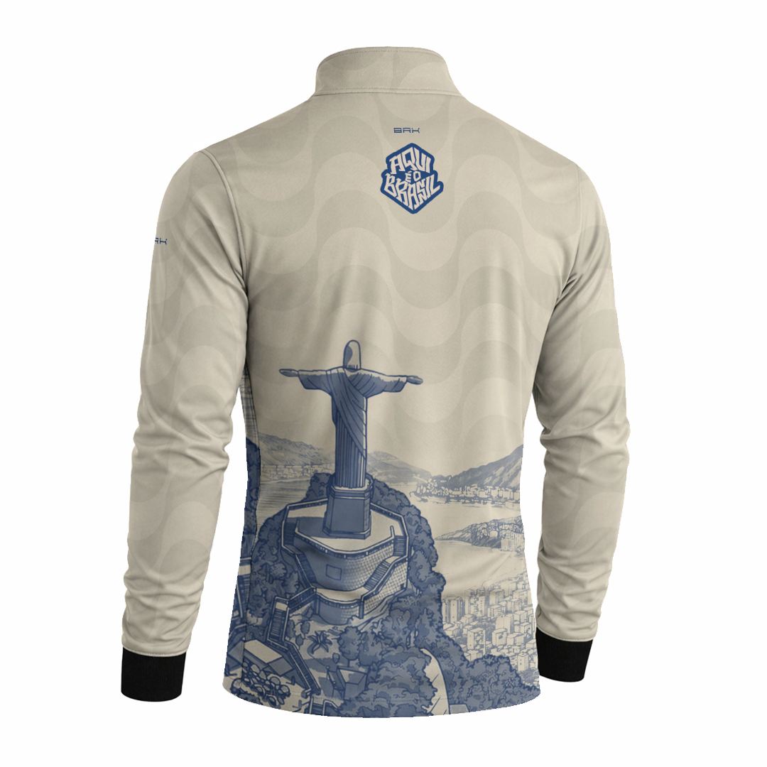 Camisa Brk Aqui é o Brasil Cristo Redentor Paisagem Bege com Proteção UV50