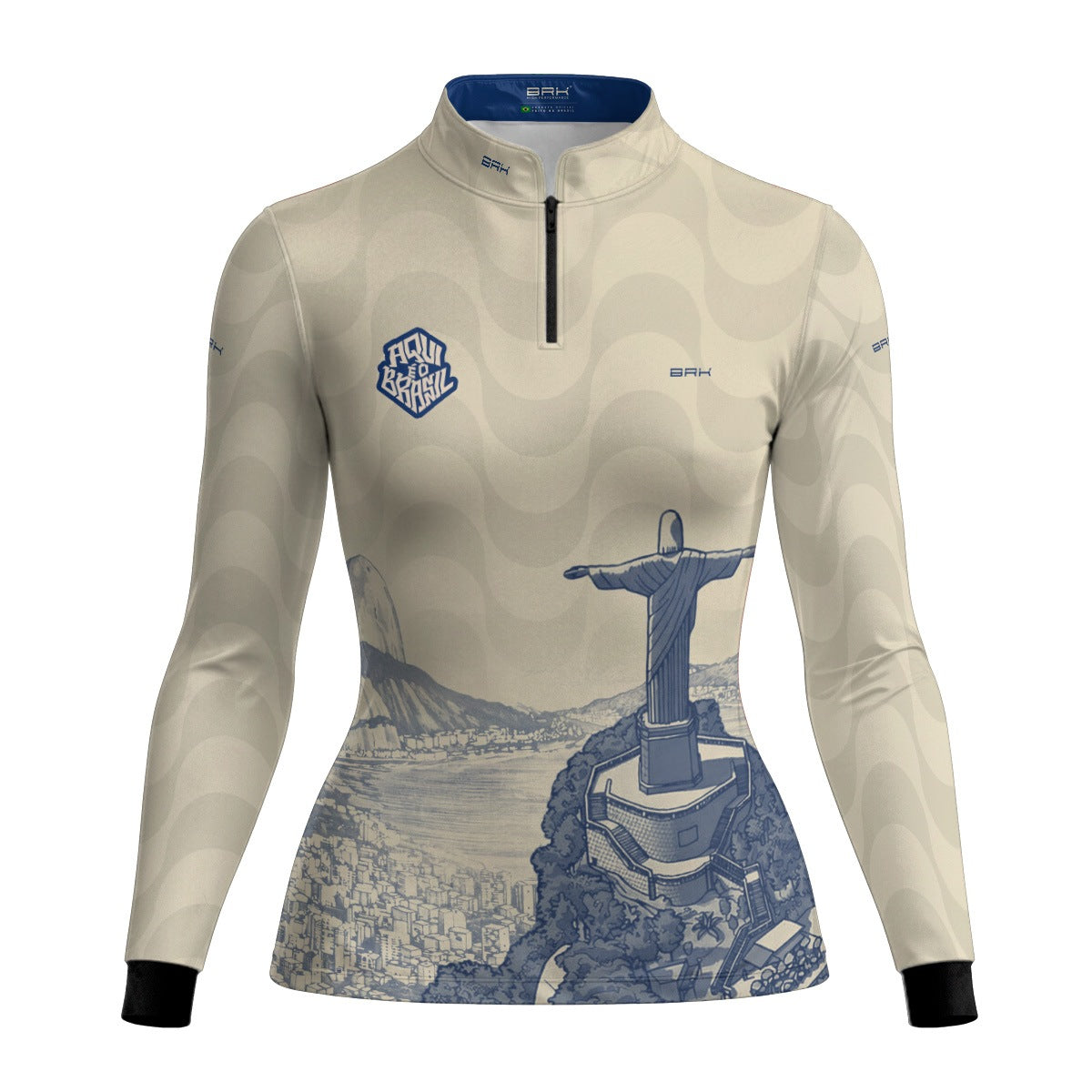 Camisa Brk Feminina Aqui é o Brasil Cristo Redentor Paisagem Bege com Proteção UV50