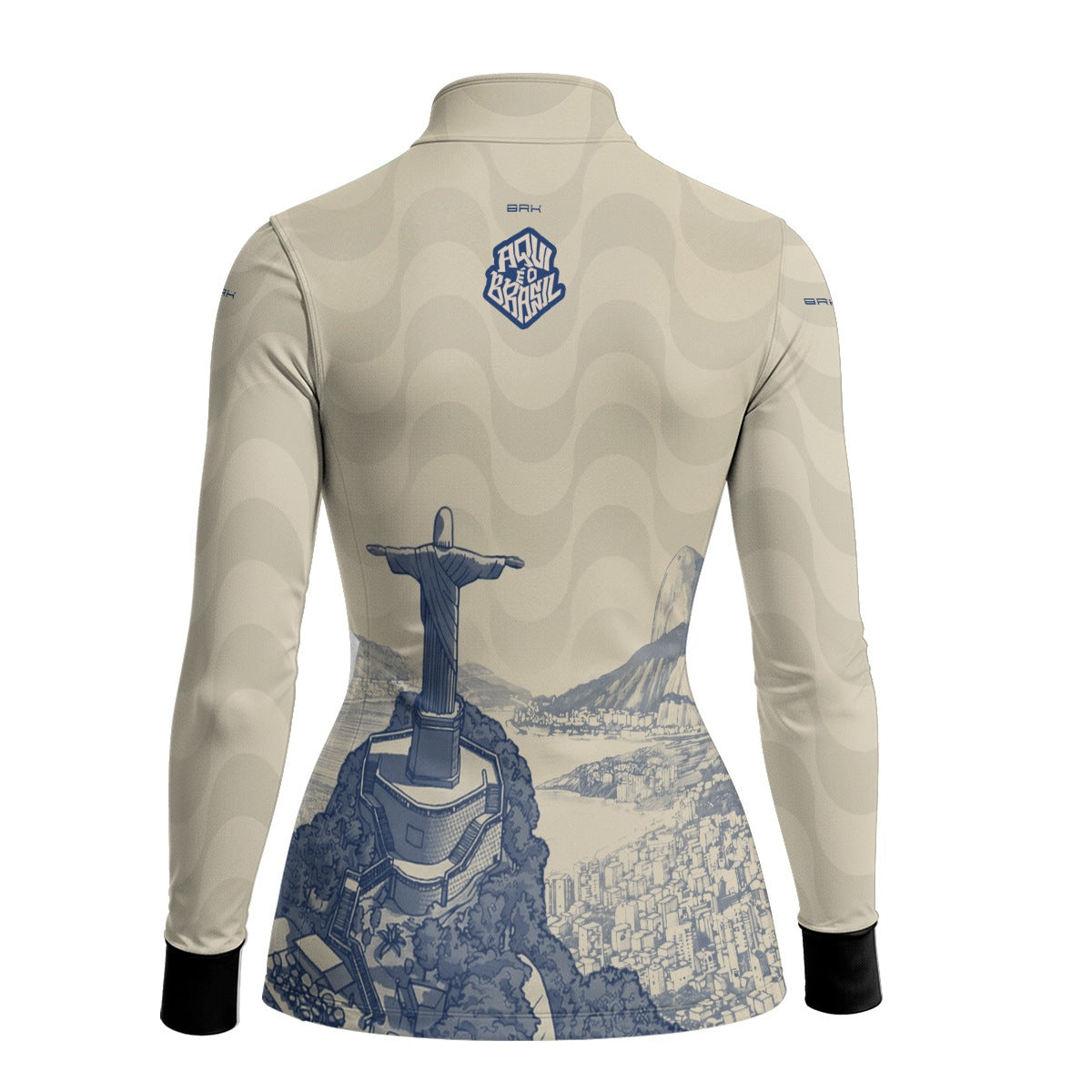 Camisa Brk Feminina Aqui é o Brasil Cristo Redentor Paisagem Bege com Proteção UV50