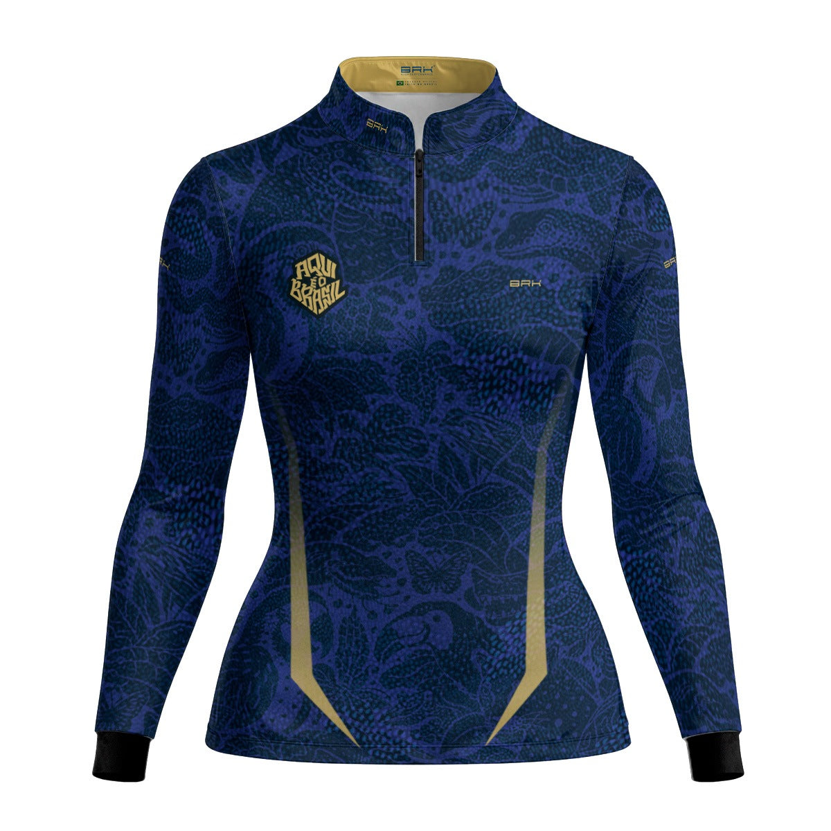 Camisa Brk Feminina Aqui é o Brasil Folhagem Sutil Azul Royal com Proteção UV50