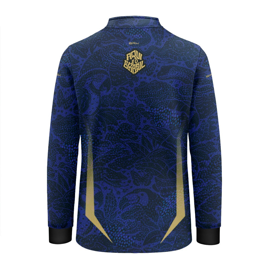 Camisa Brk Infantil Aqui é o Brasil Folhagem Sutil Azul Royal com Proteção UV50