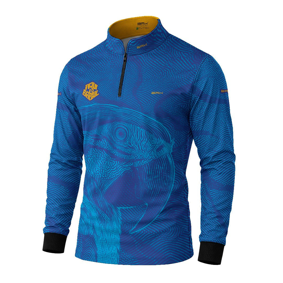 Camisa Brk Aqui é o Brasil Arara Sombreada Azul Royal com Proteção UV50