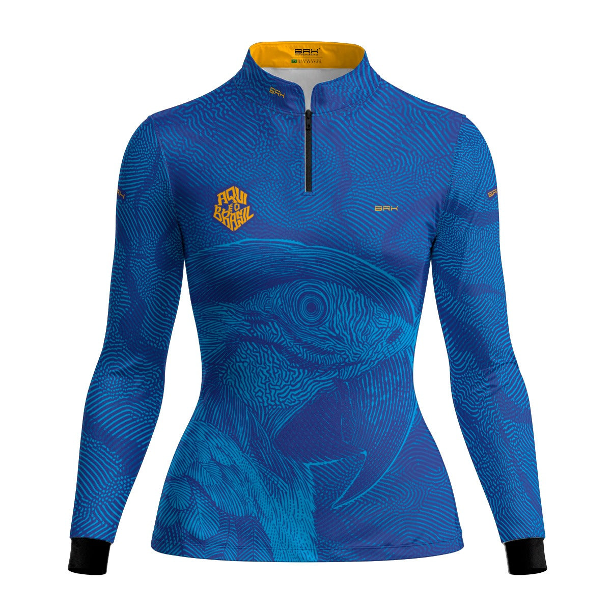Camisa Brk Feminina Aqui é o Brasil Arara Sombreada Azul Royal com Proteção UV50