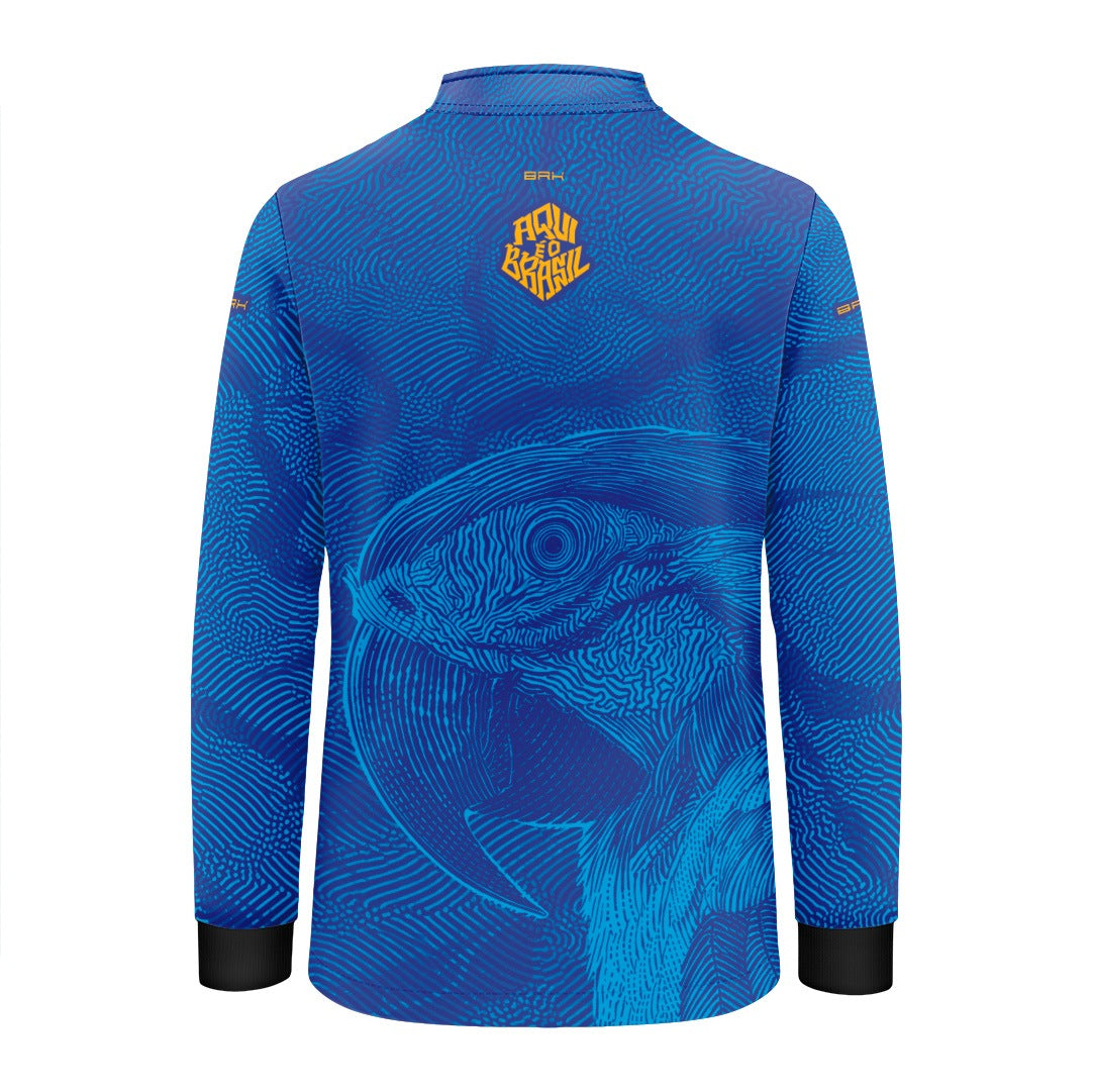 Camisa Brk Infantil Aqui é o Brasil Arara Sombreada Azul Royal com Proteção UV50
