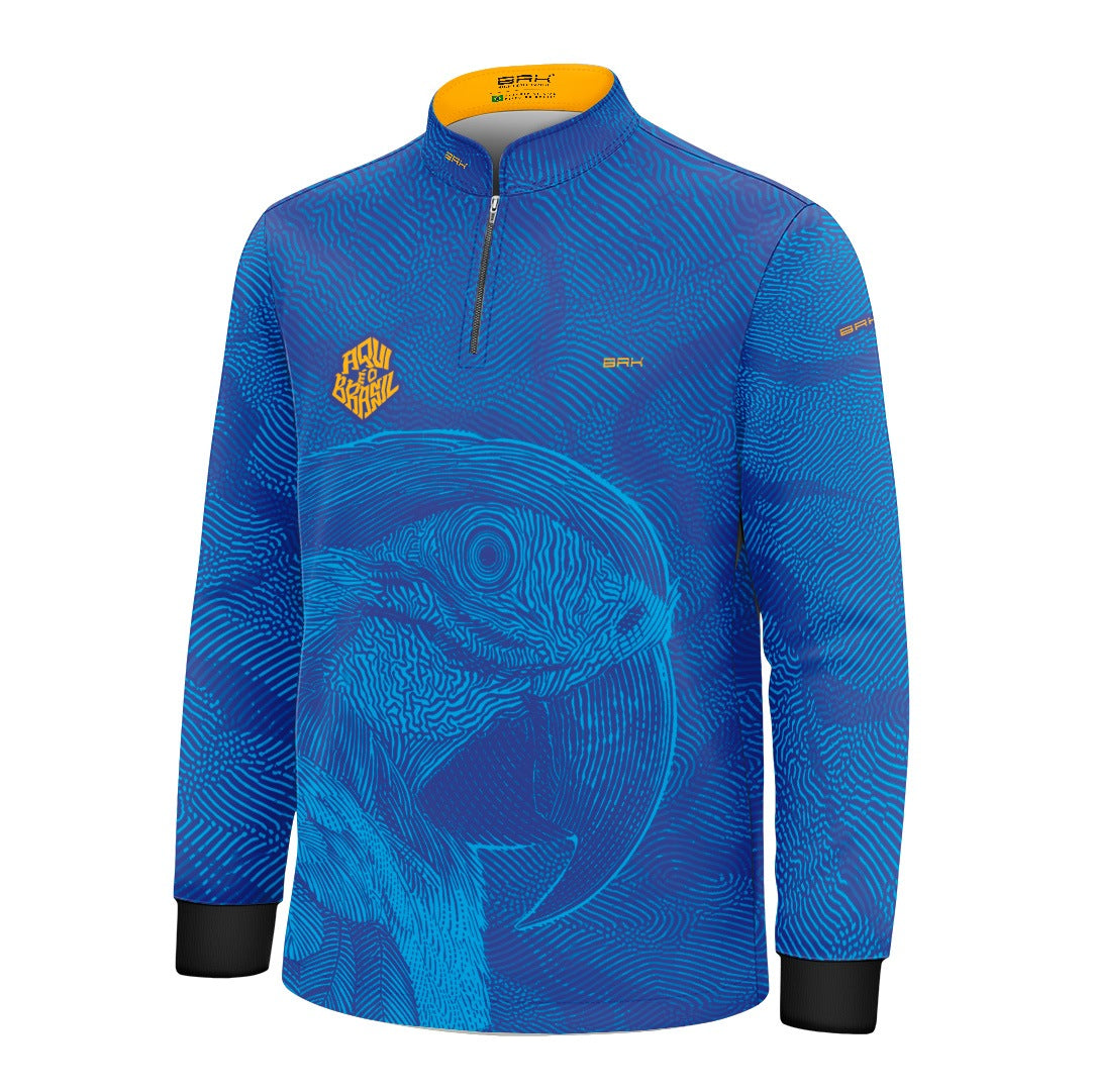 Camisa Brk Infantil Aqui é o Brasil Arara Sombreada Azul Royal com Proteção UV50