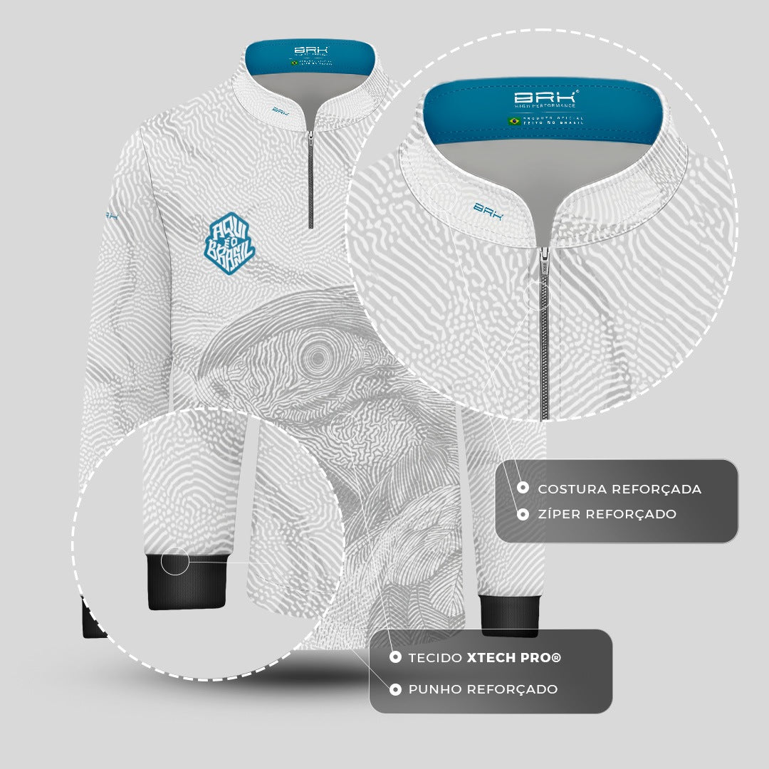 Camisa Brk Infantil Aqui é o Brasil Arara Sombreada Branca com Proteção UV50