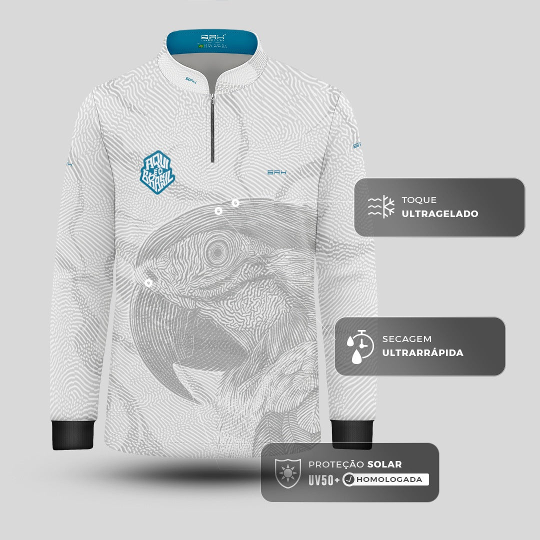 Camisa Brk Infantil Aqui é o Brasil Arara Sombreada Branca com Proteção UV50