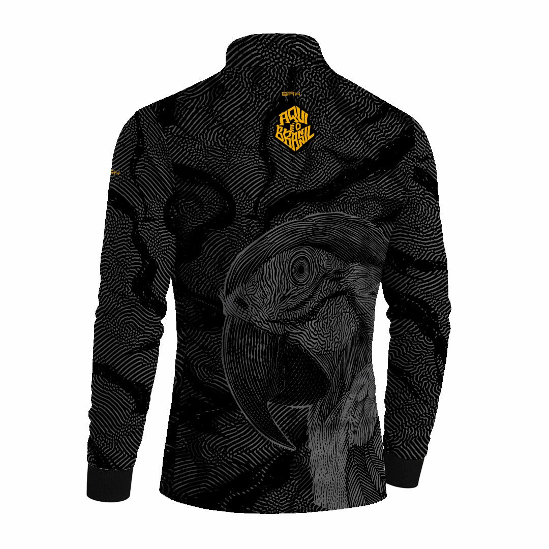 Camisa Brk Aqui é o Brasil Arara Sombreada Preta com Proteção UV50