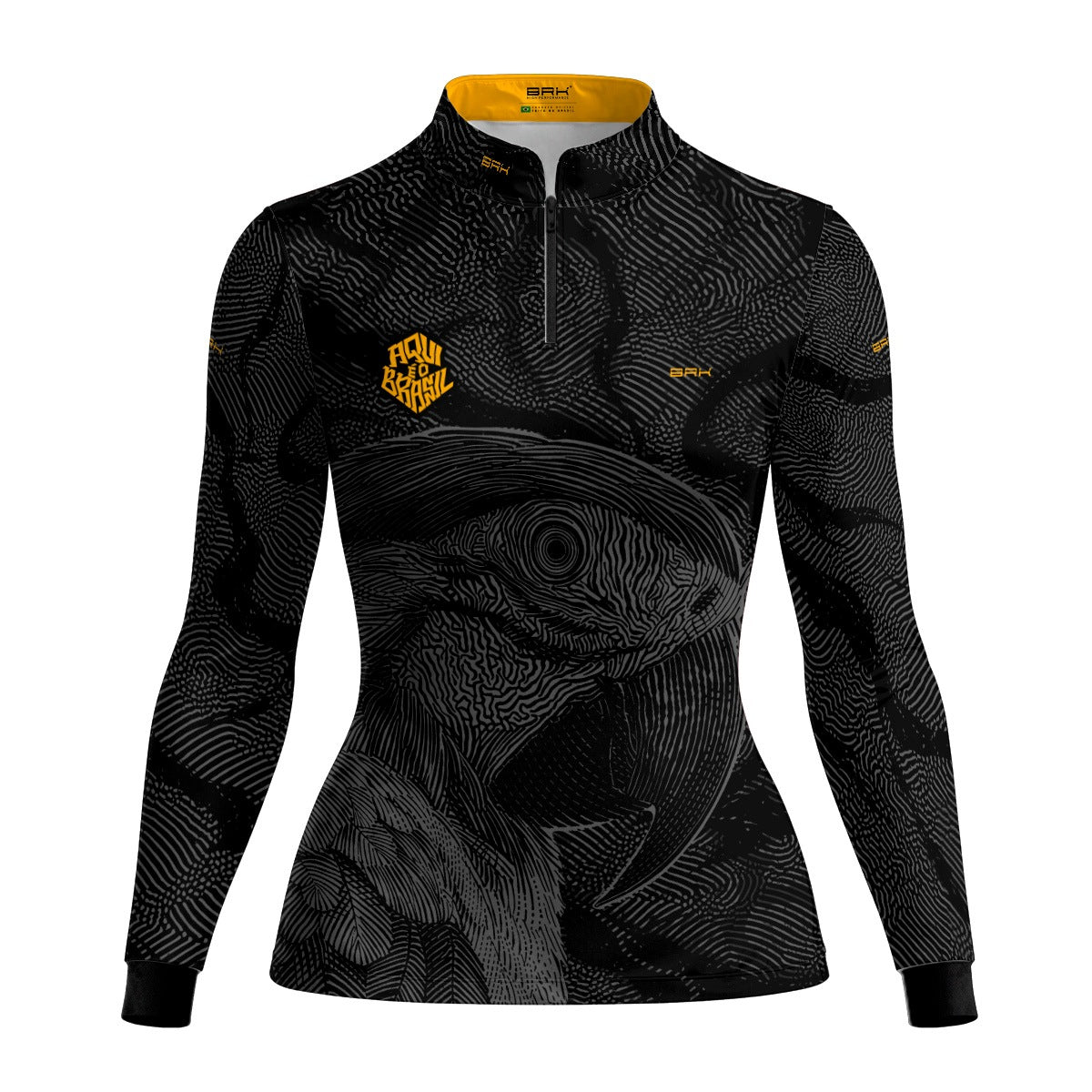 Camisa Brk Feminina Aqui é o Brasil Arara Sombreada Preta com Proteção UV50