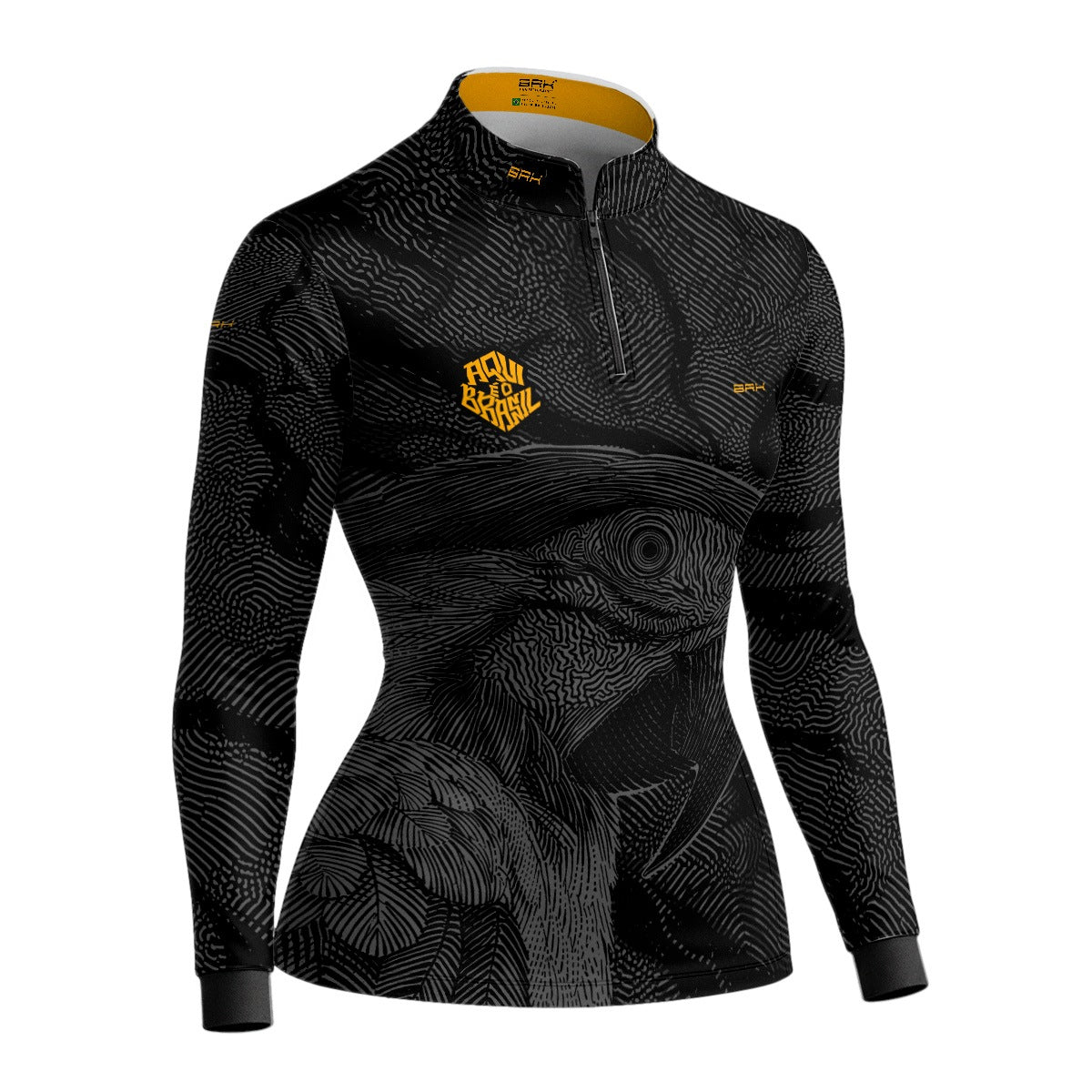 Camisa Brk Feminina Aqui é o Brasil Arara Sombreada Preta com Proteção UV50